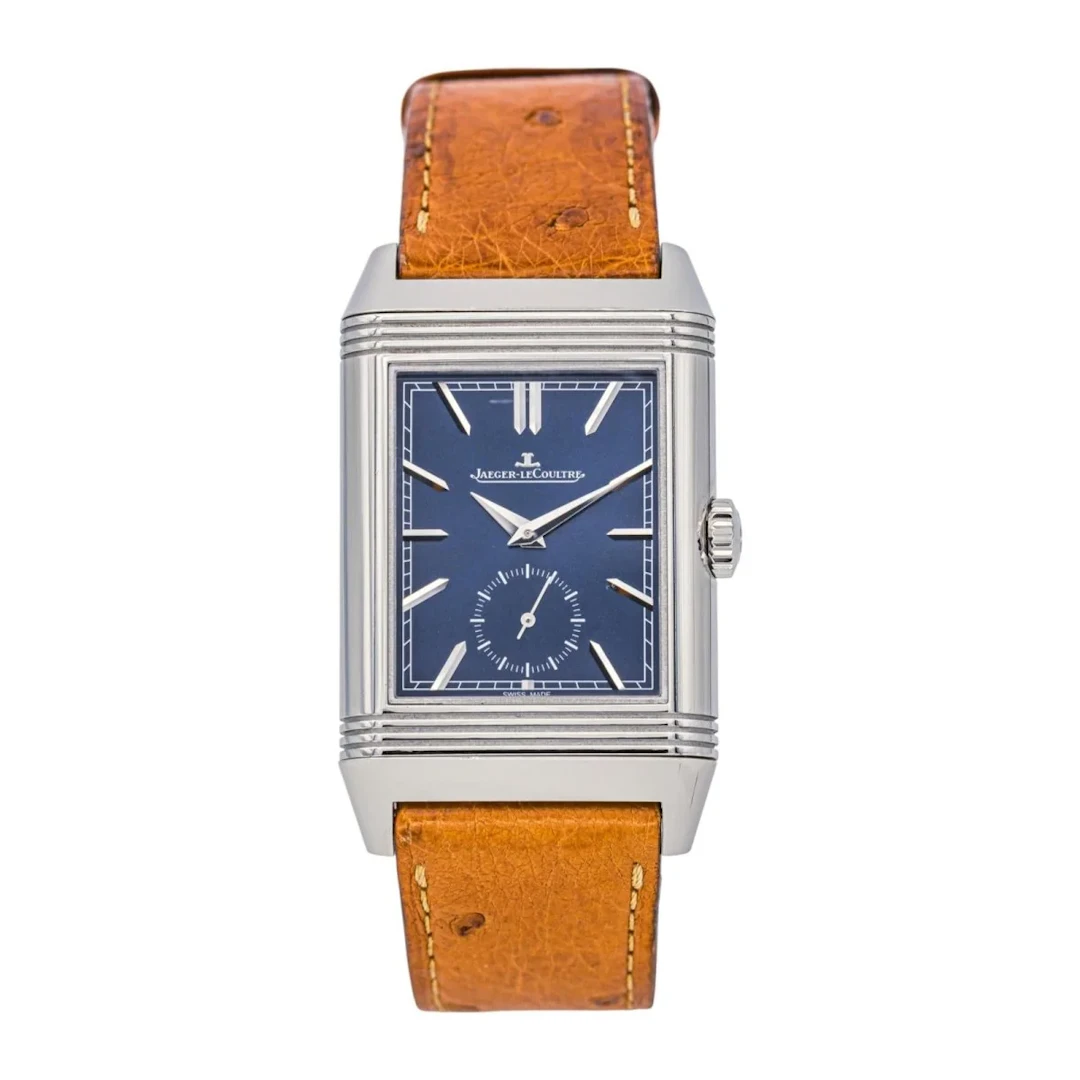 JAEGER-LECOULTRE "Reverso Tribute Duoface" watch in steel, silver and leather