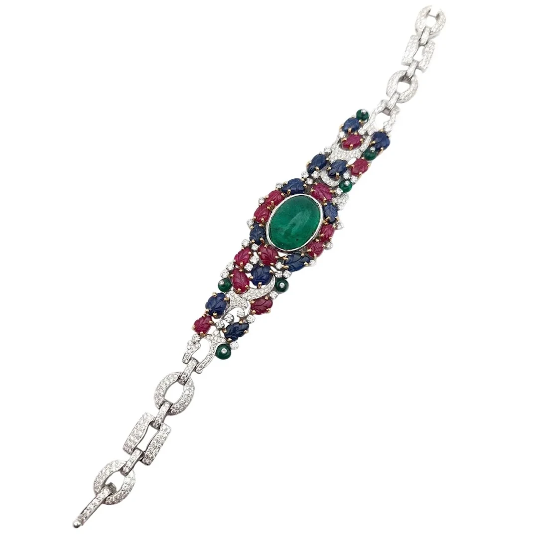 Bracelet Tutti Frutti en or blanc, or jaune, émeraude, rubis, saphirs