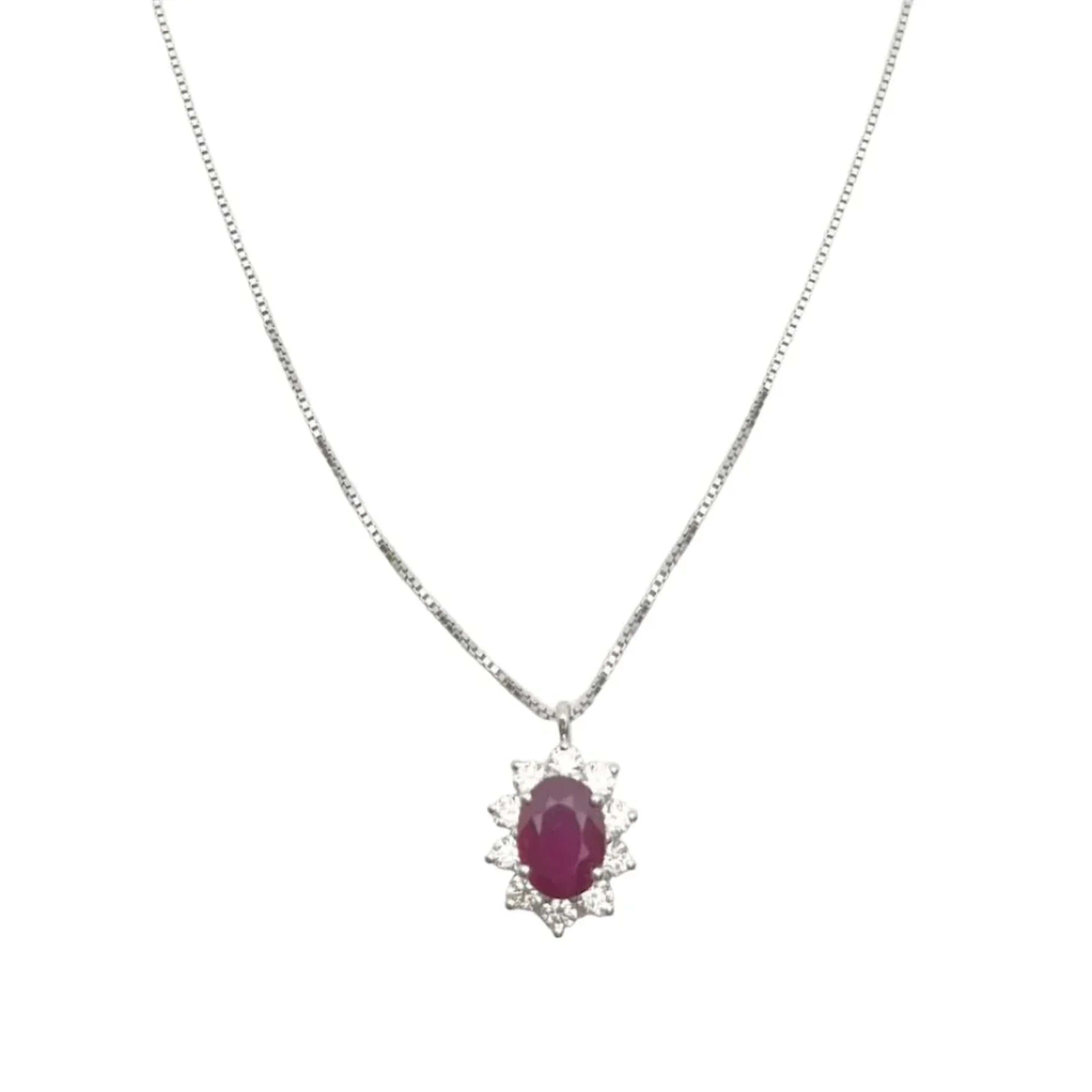 White Gold Necklace with Ruby and Diamond Pendant