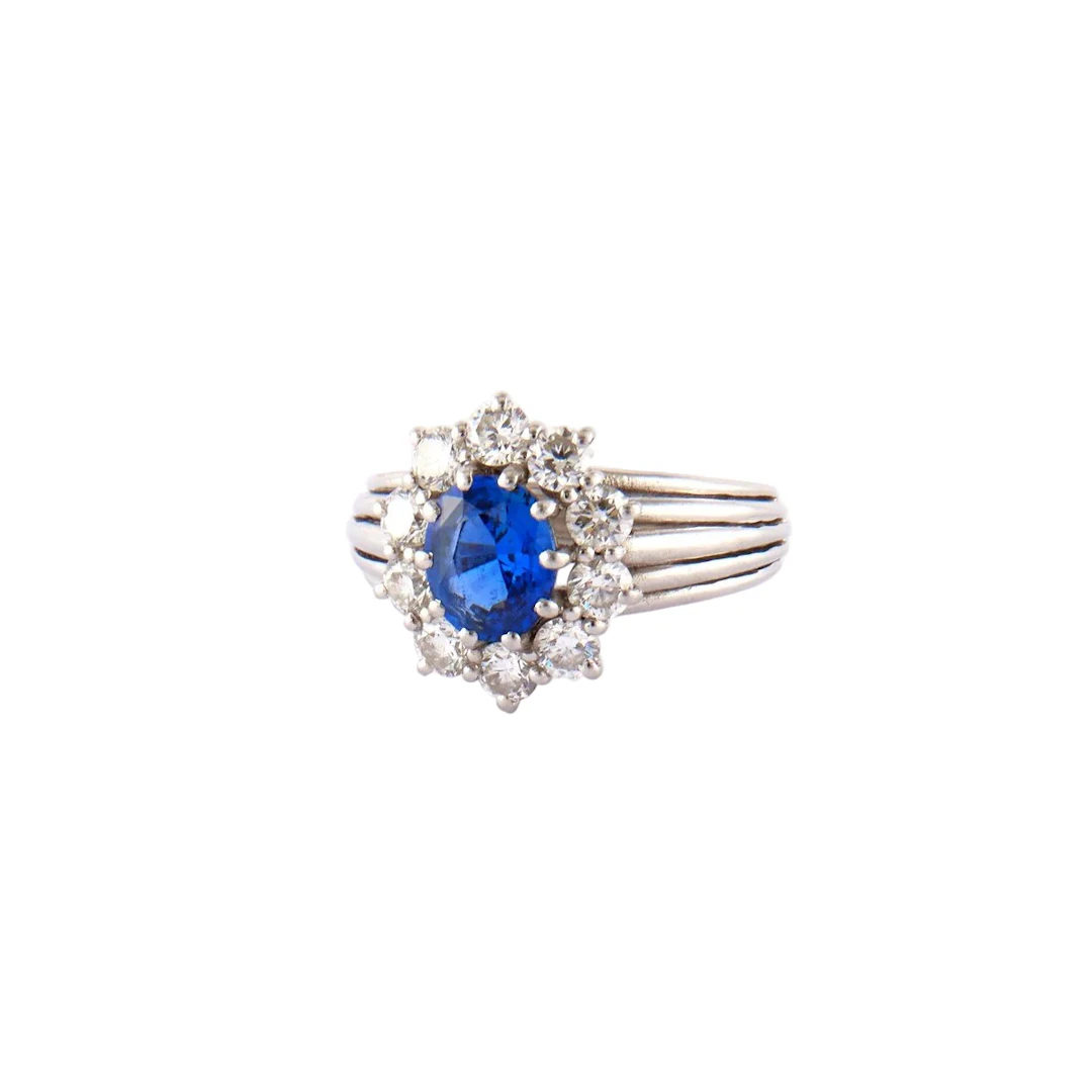 Ring MARGUERITE Saphir Ceylan intense in paltinium and diamonds
