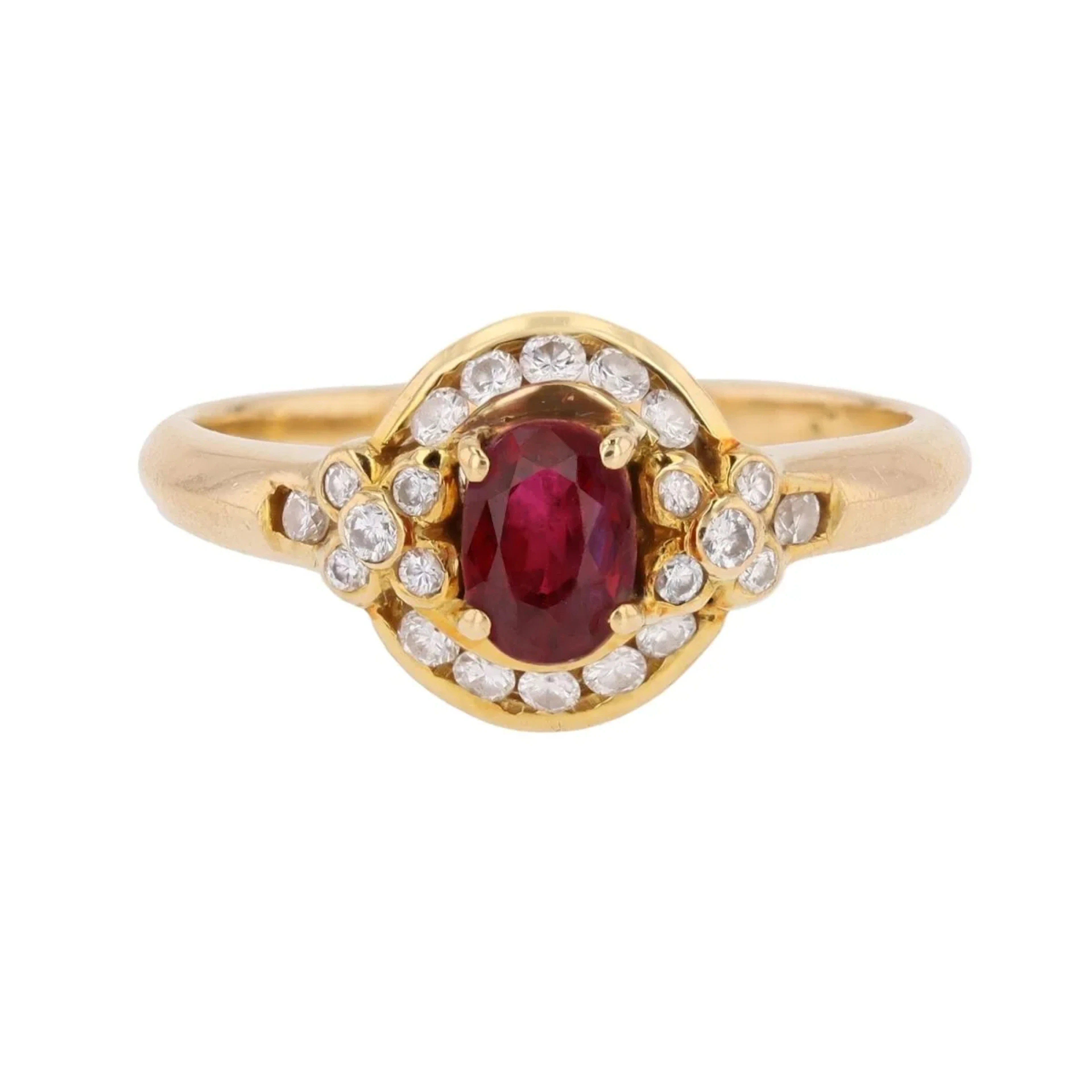 Bague Entourage en or jaune, rubis et diamants