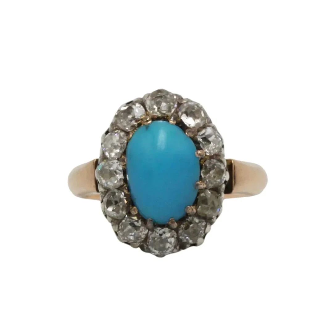 Pompadour Ring in Rose Gold, Turquoise, and Diamonds
