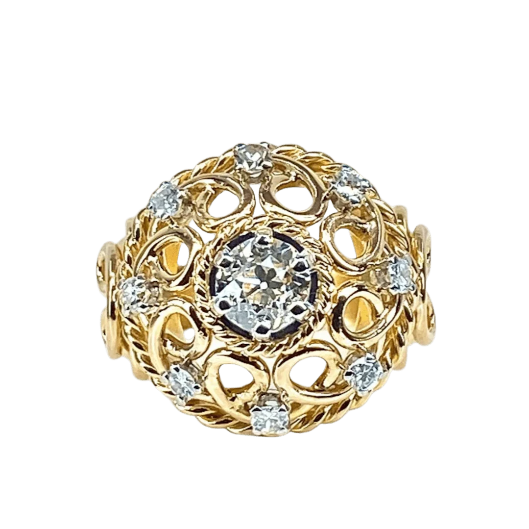 Yellow gold and Diamond Dome Ring