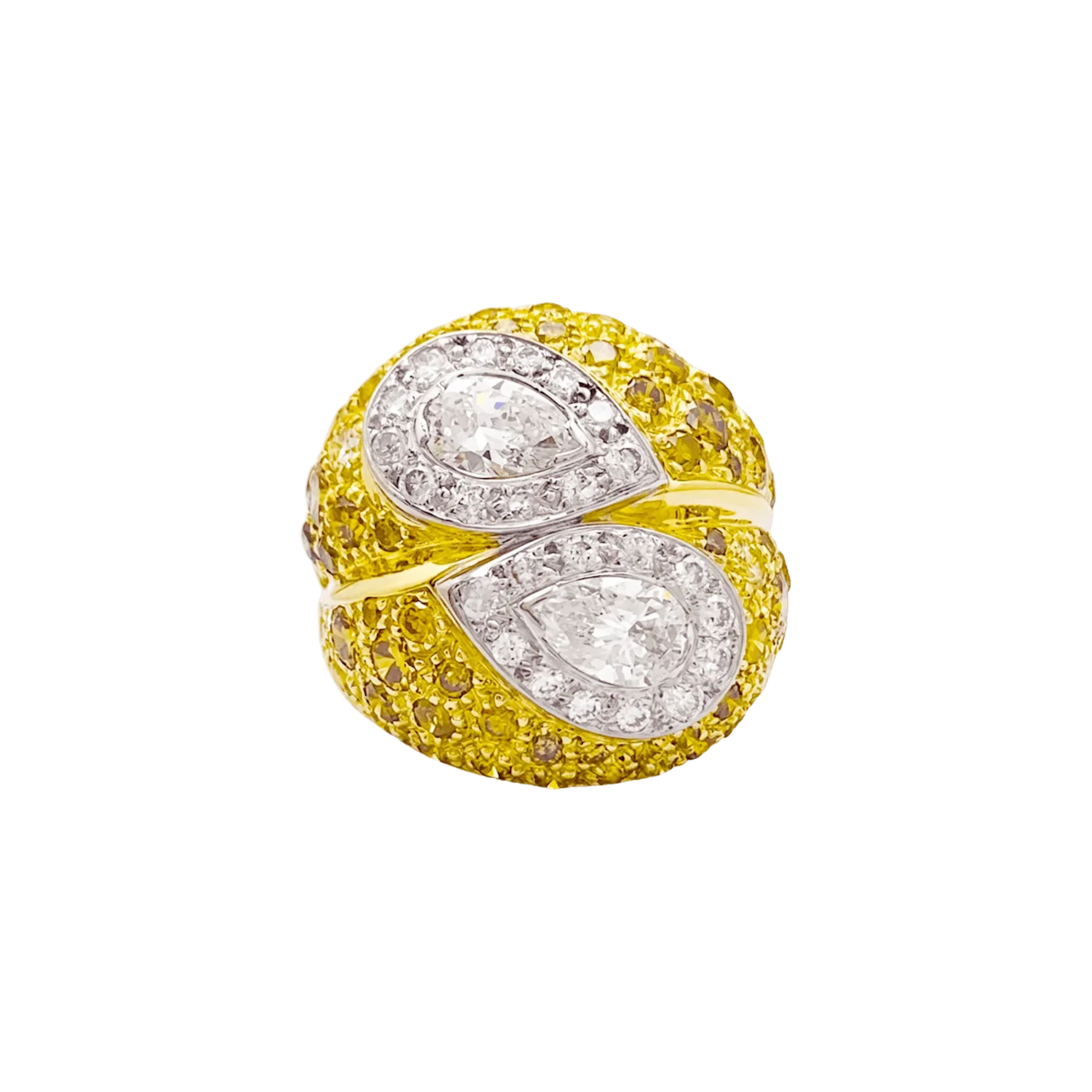 Bague Cocktail en or blanc, or jaune, saphirs et diamants