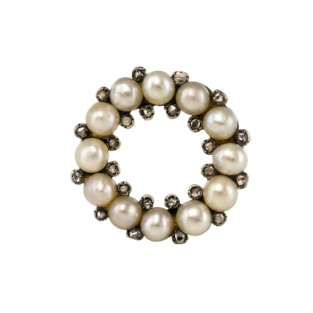 Gold, silver, pearl and diamond brooch pin