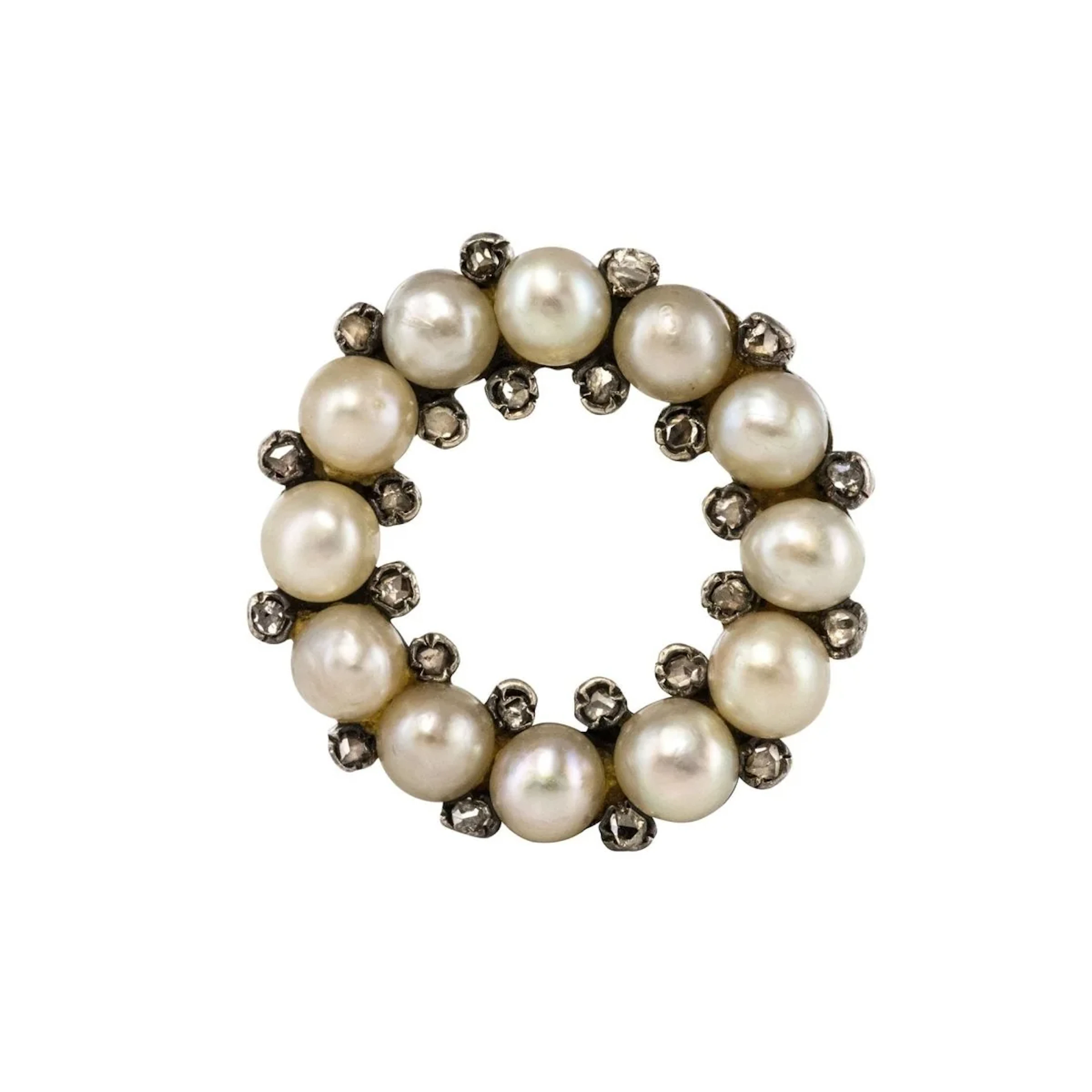 Gold, silver, pearl and diamond brooch pin
