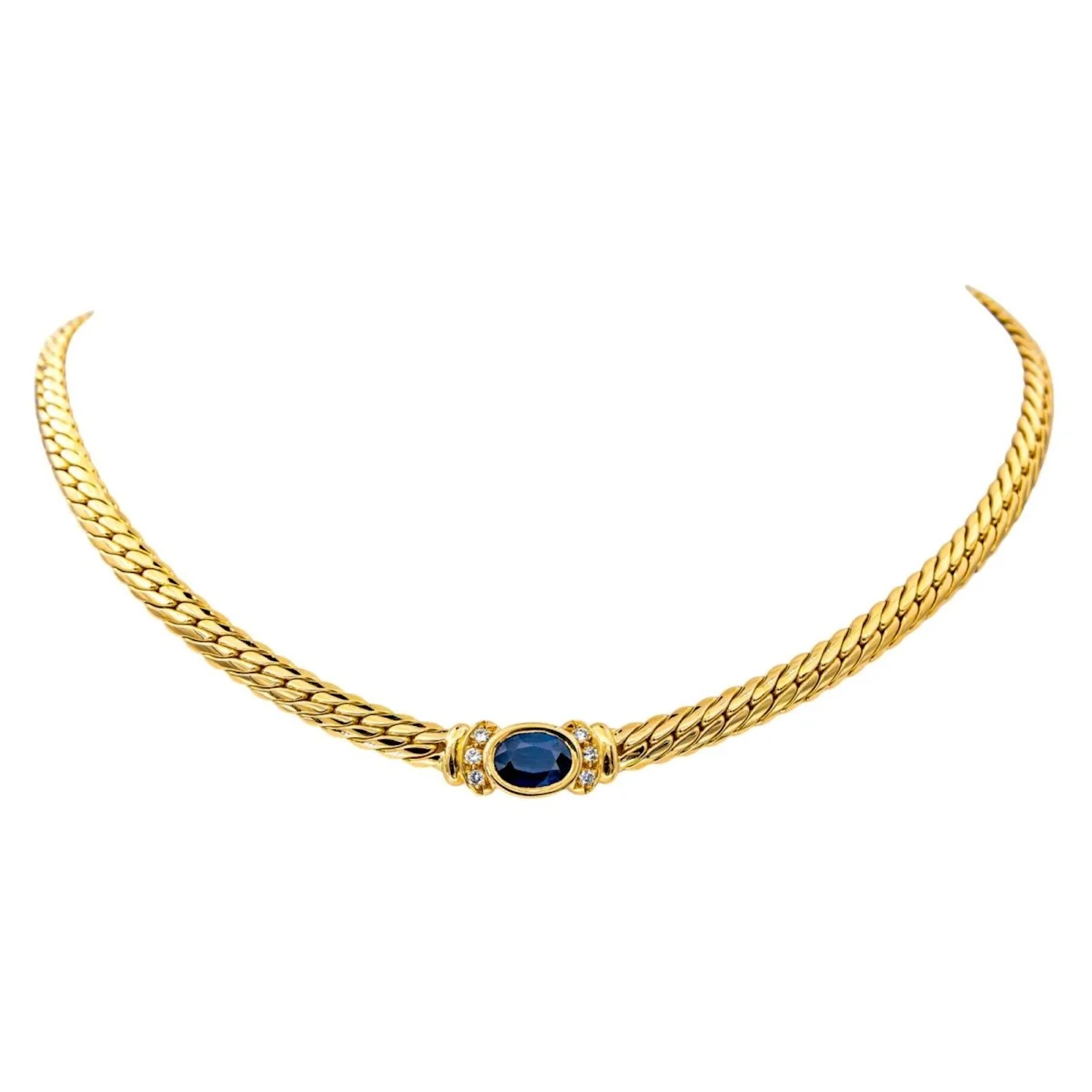 Necklace Mesh in yellow gold, sapphire and diamonds