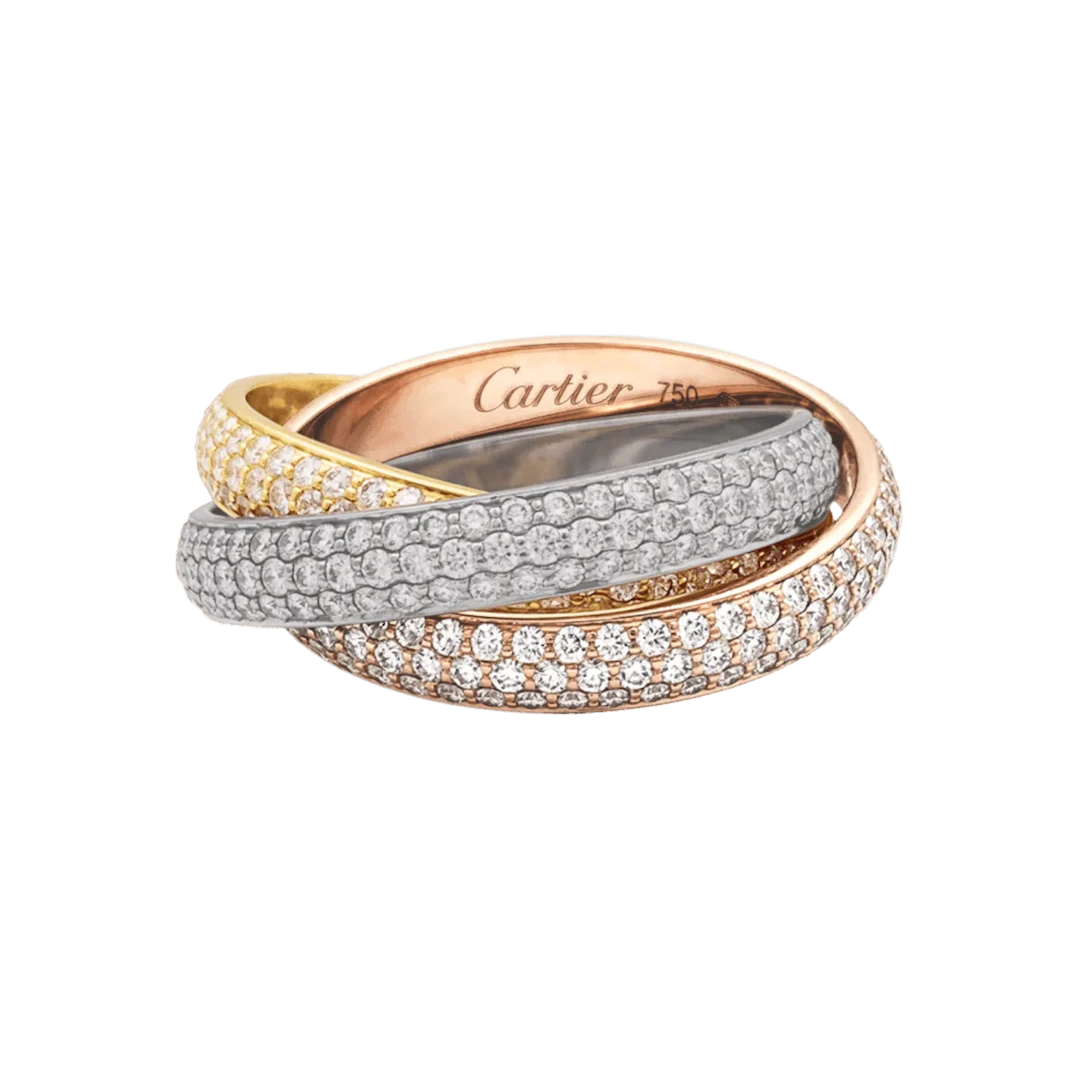 Bague Alliance CARTIER "Trinity" en or blanc, or jaune, or rose et diamants