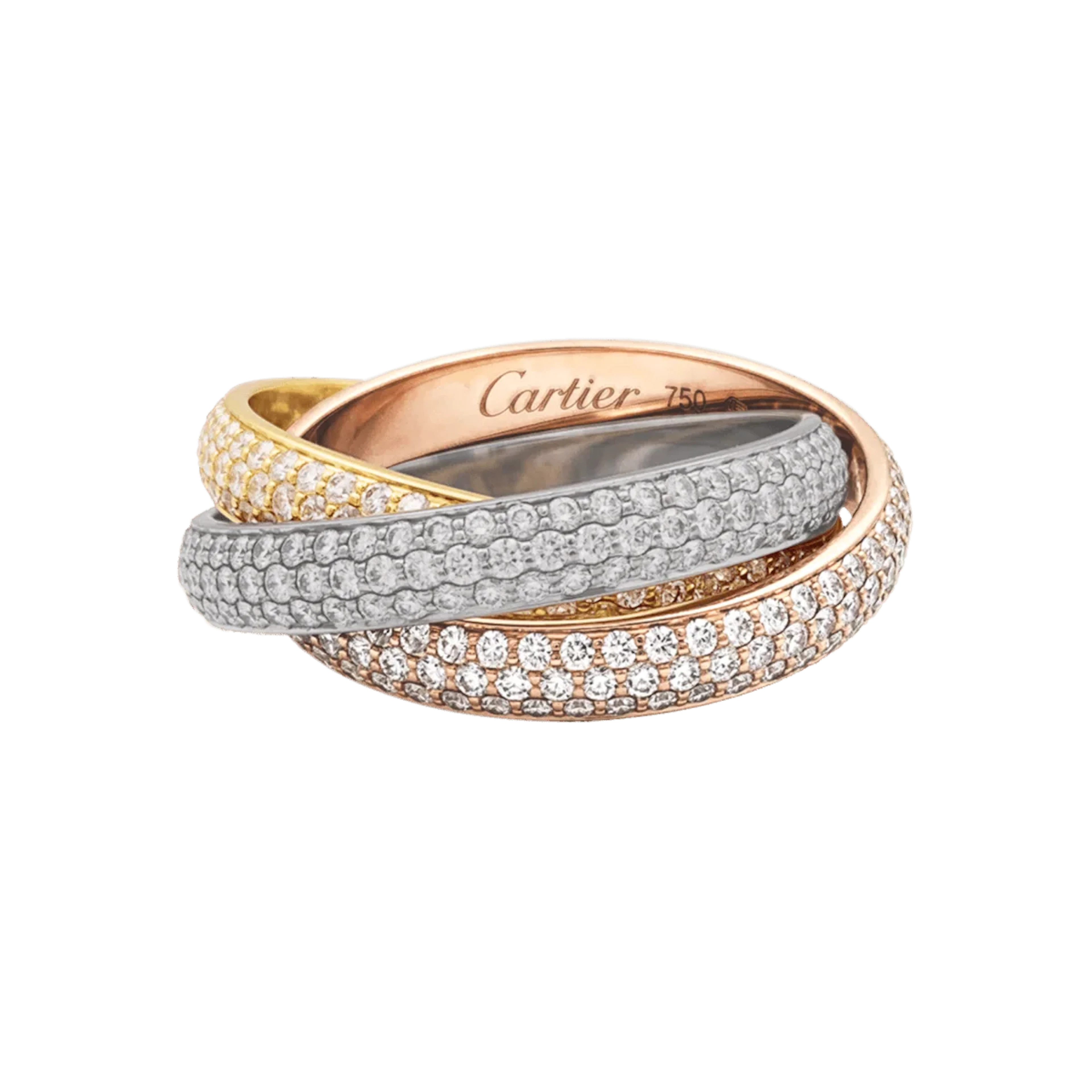 Bague Alliance CARTIER "Trinity" en or blanc, or jaune, or rose et diamants