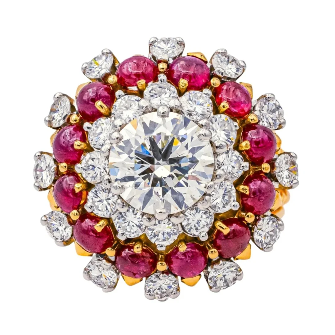 Yellow gold, Platinum, Ruby and Diamond Cocktail Ring