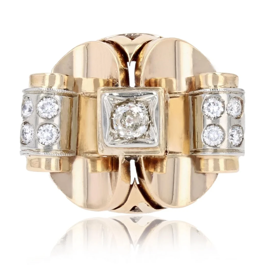 Ring Tank in yellow gold, paltinium and diamonds