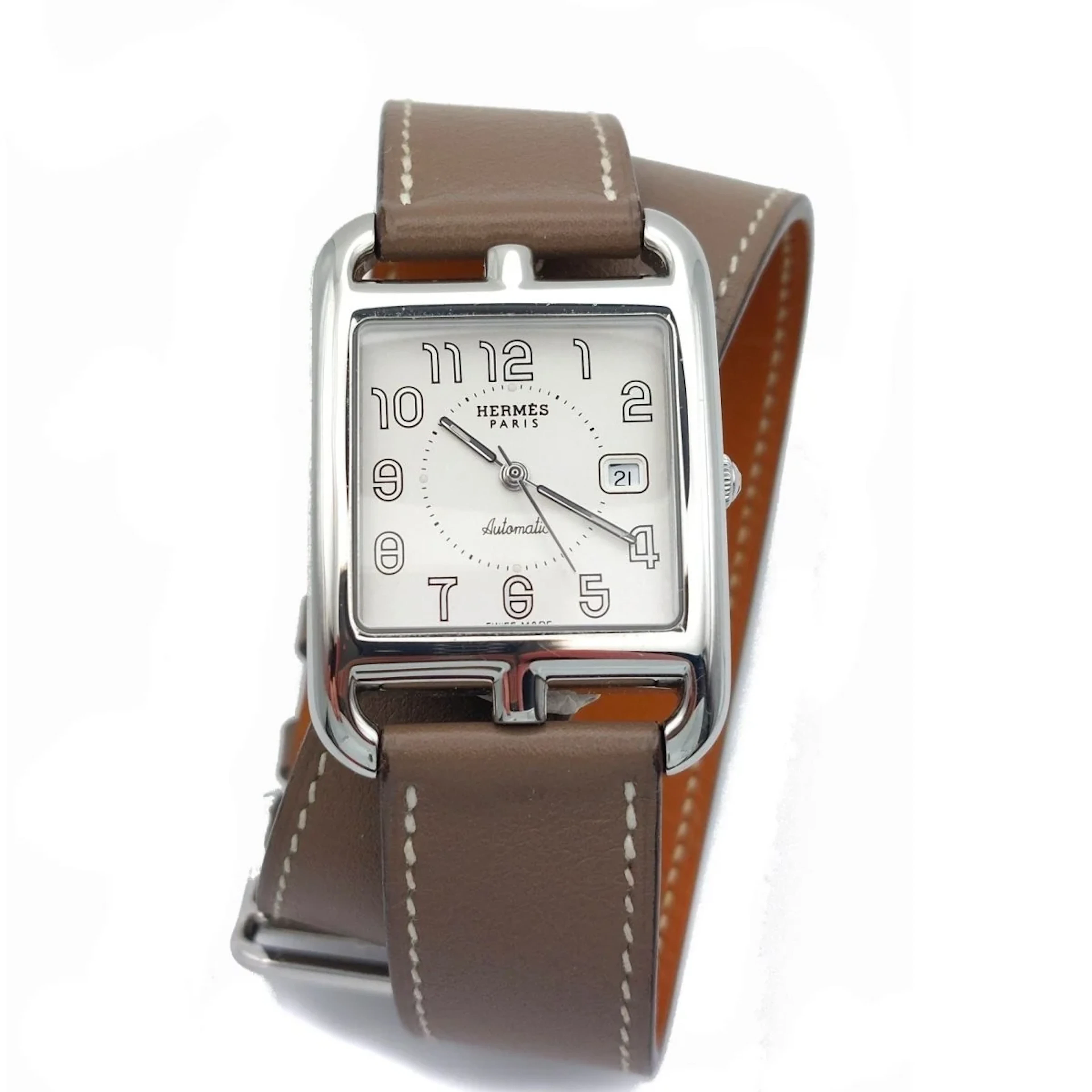 HERMÈS "Cape Cod" GM Watch in Steel and Leather