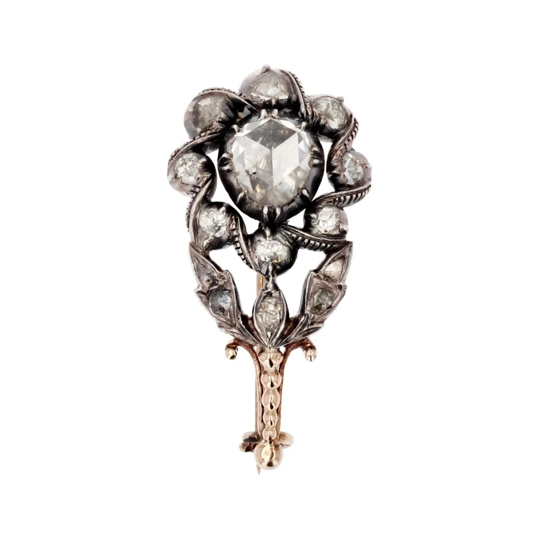 Rose gold, silver and diamond brooch