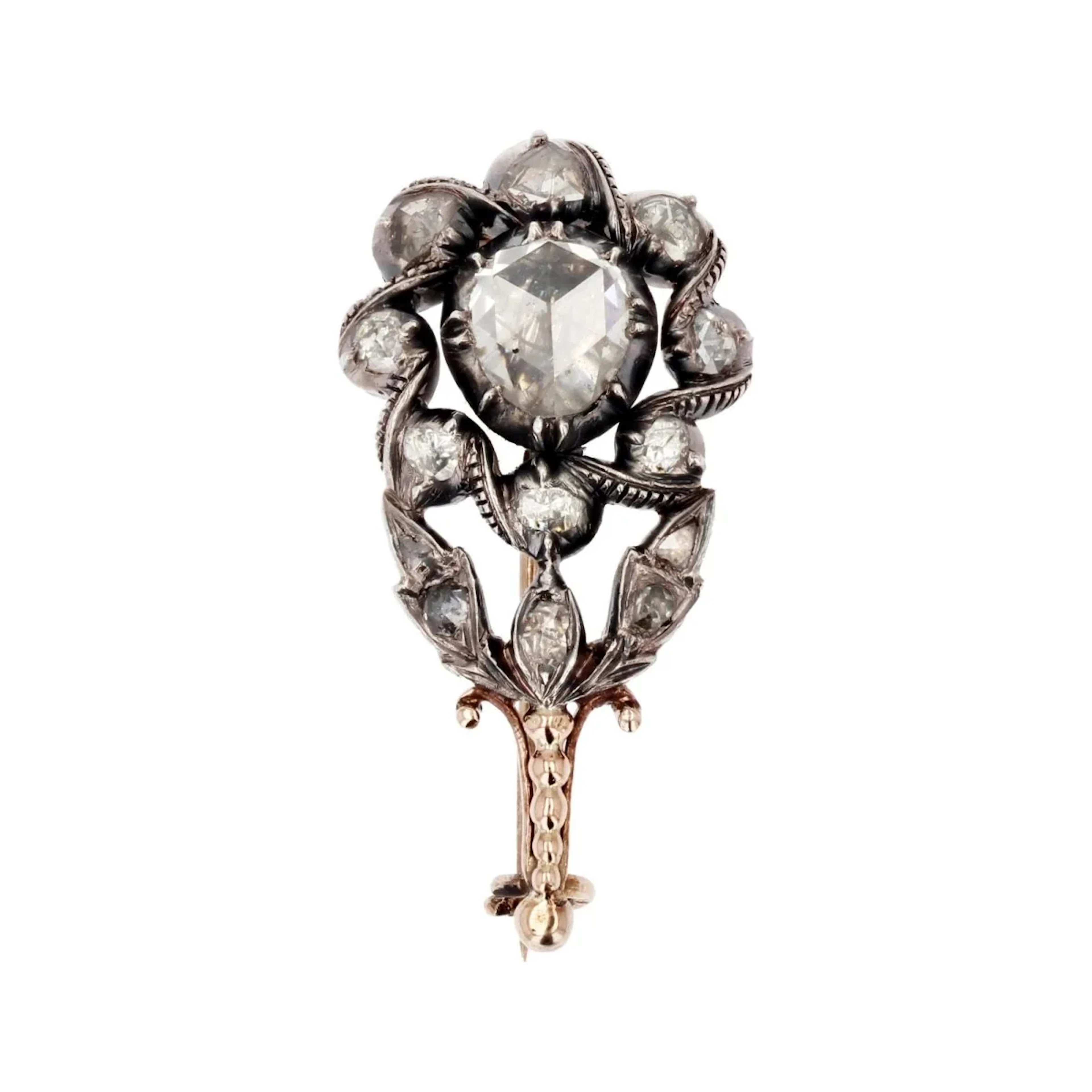 Rose gold, silver and diamond brooch