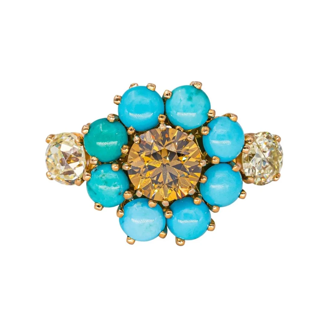 Ring Cocktail in rose gold, turquoise and diamonds