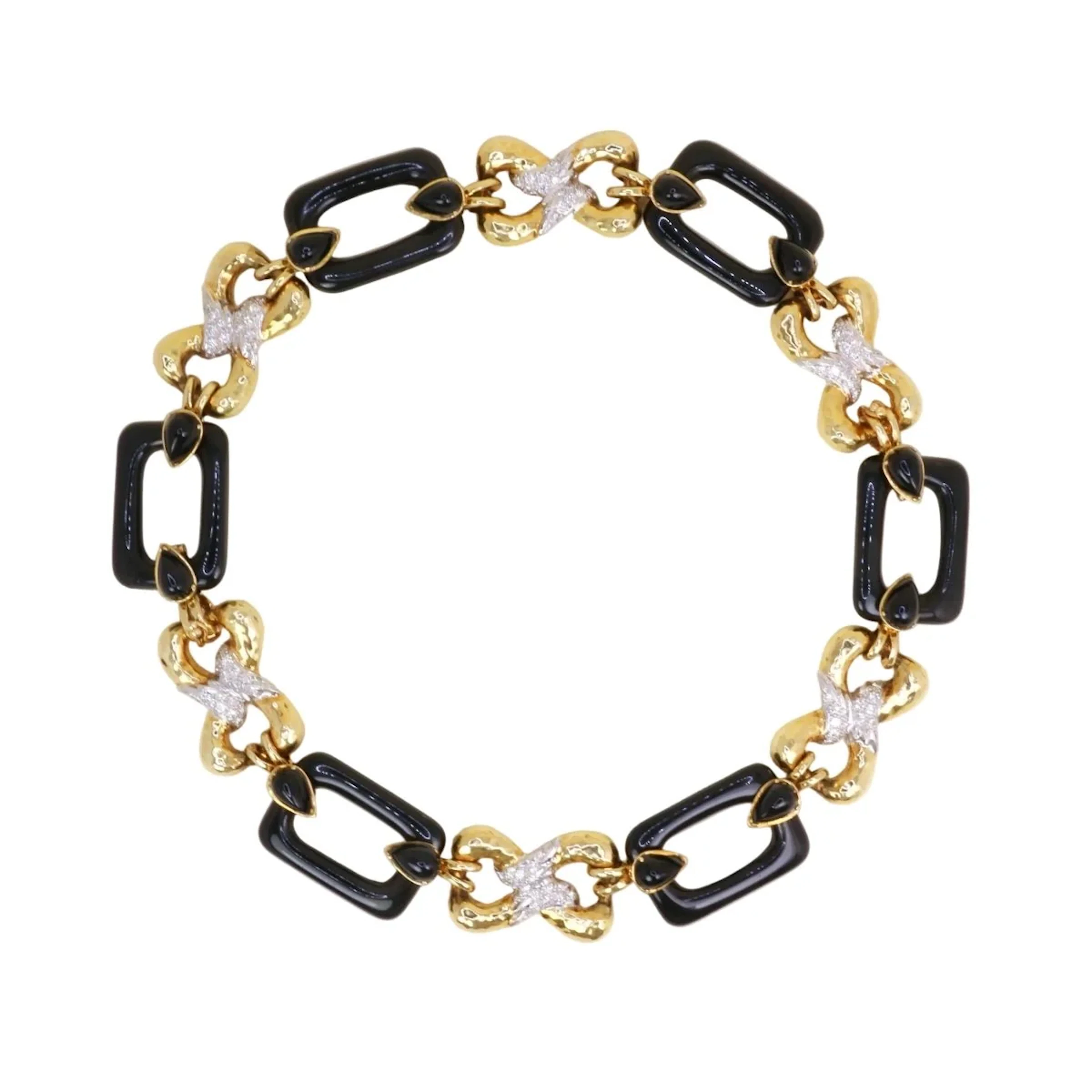 Convertible Yellow Gold Link Necklace with Onyx and Diamonds
