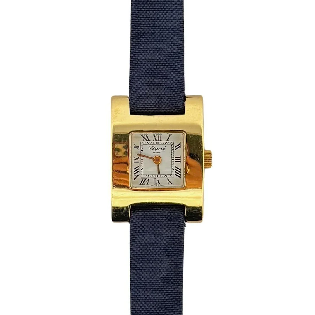 CHOPARD watch in yellow gold and blue silk