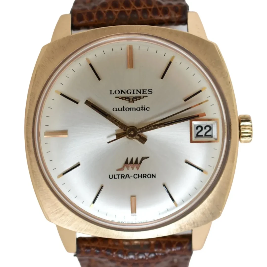 LONGINES "Ultra Chron" Watch in Yellow gold, Silver, and Leather