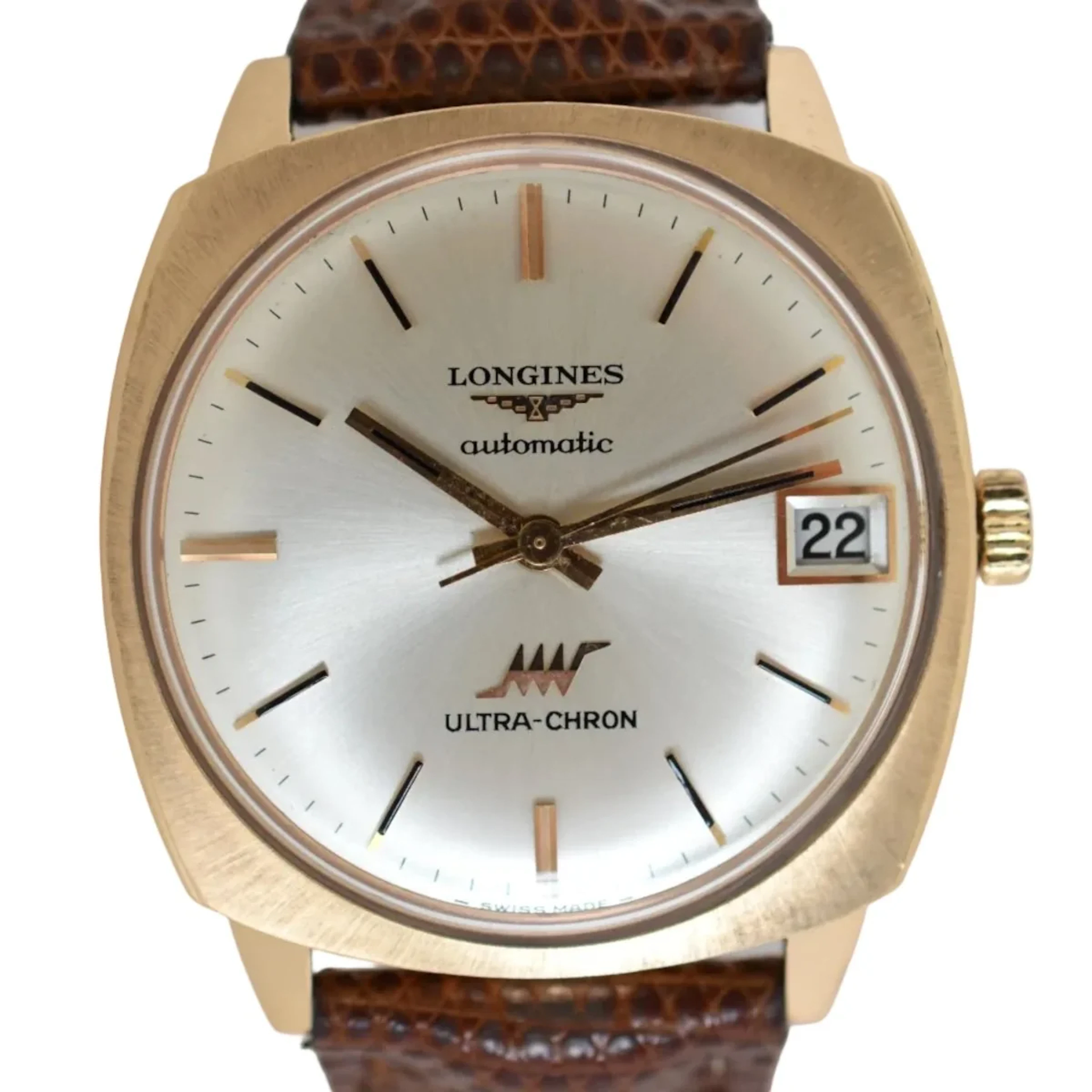 LONGINES "Ultra Chron" Watch in Yellow gold, Silver, and Leather