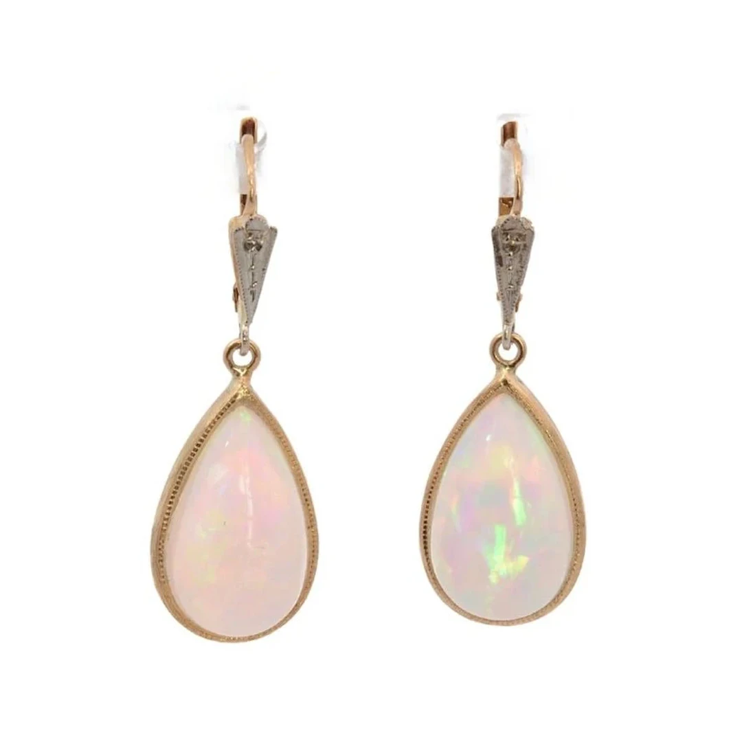 Yellow Gold Drop Earrings with Opals and Diamonds