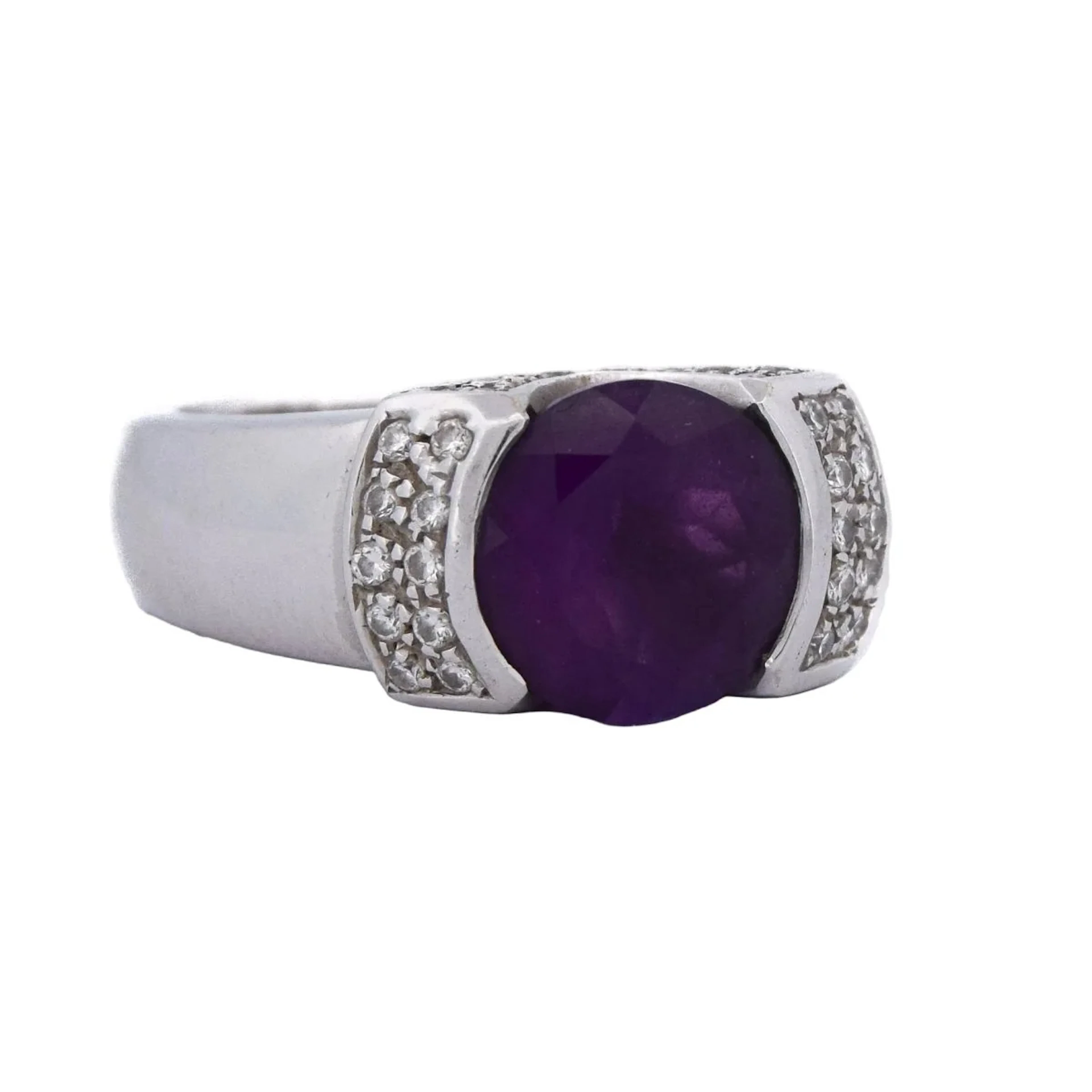 Bague Jonc en or blanc, améthyste et diamants