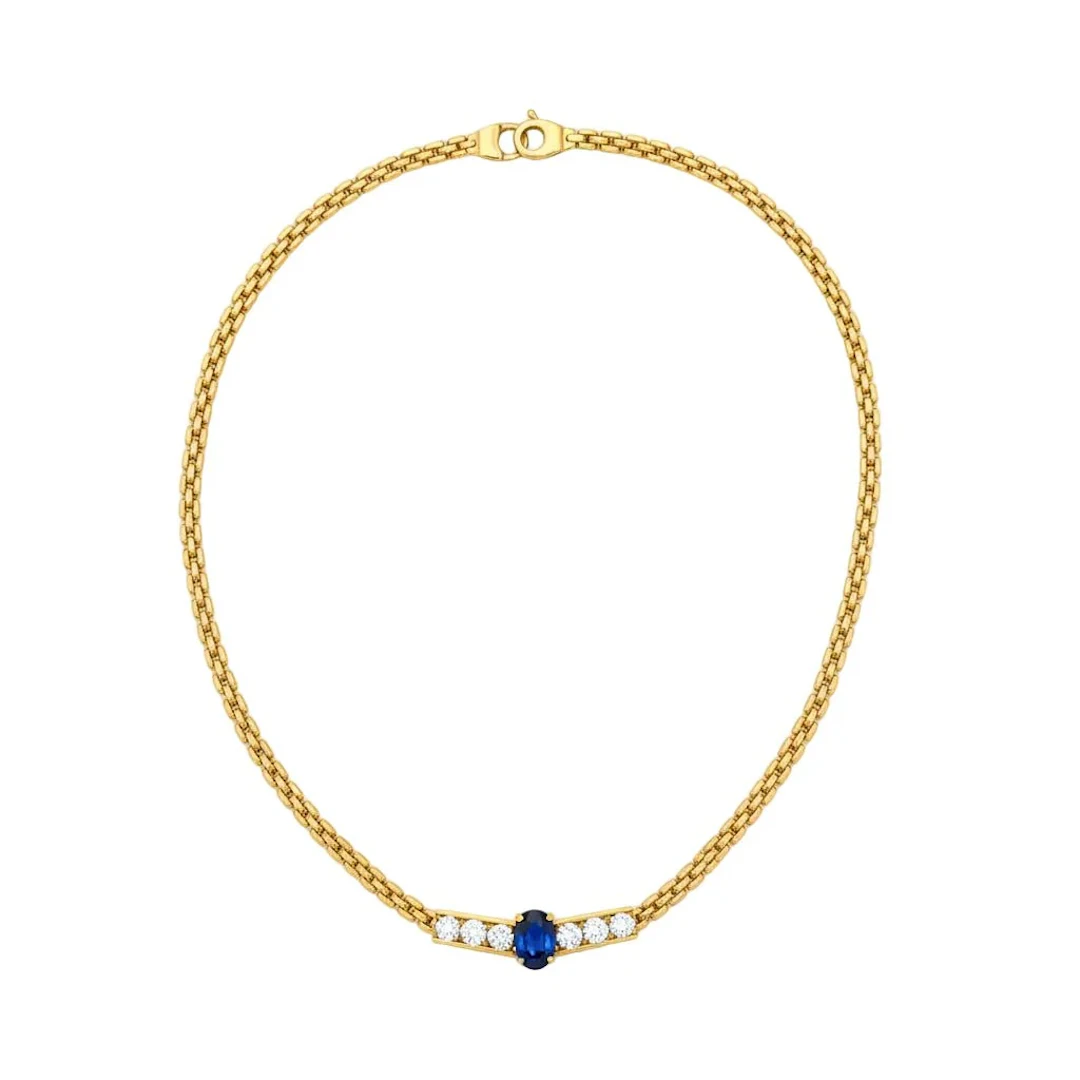 Necklace Vintage in yellow gold, sapphire and diamonds