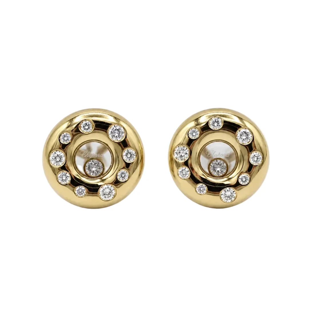CHOPARD "Happy Diamond" Clip-On Earrings in Yellow Gold and Diamonds