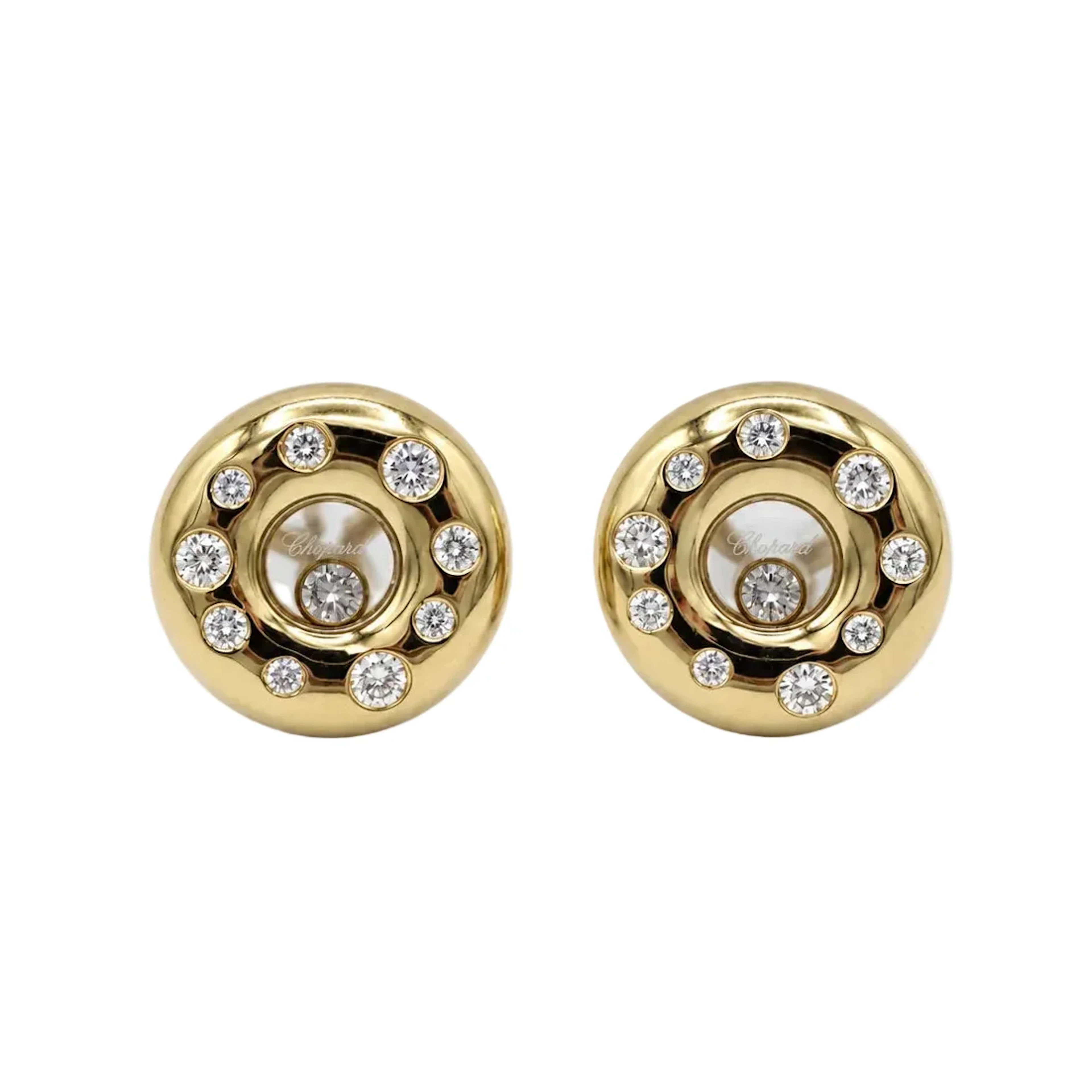 CHOPARD "Happy Diamond" Clip-On Earrings in Yellow Gold and Diamonds