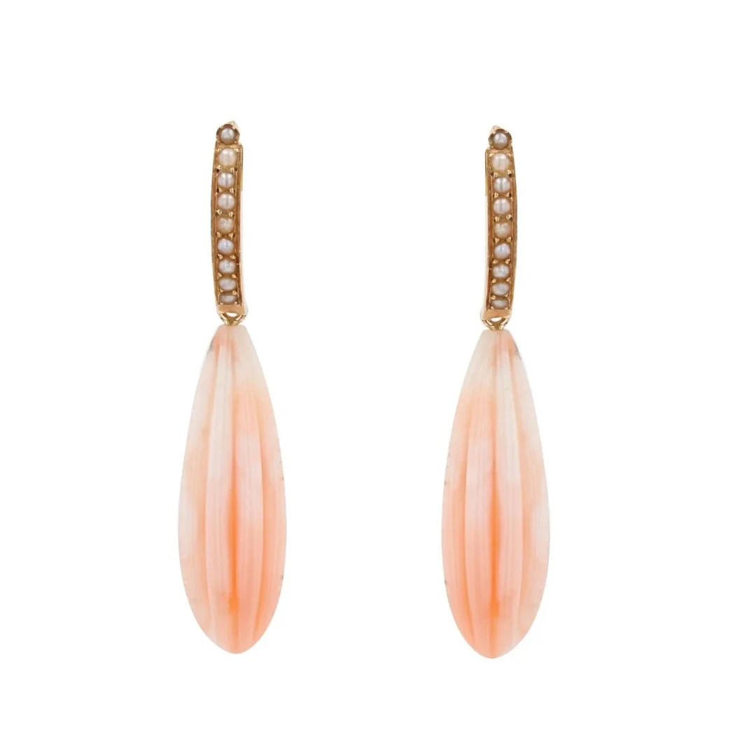 Earrings Hanging in rose gold, pearls and coral