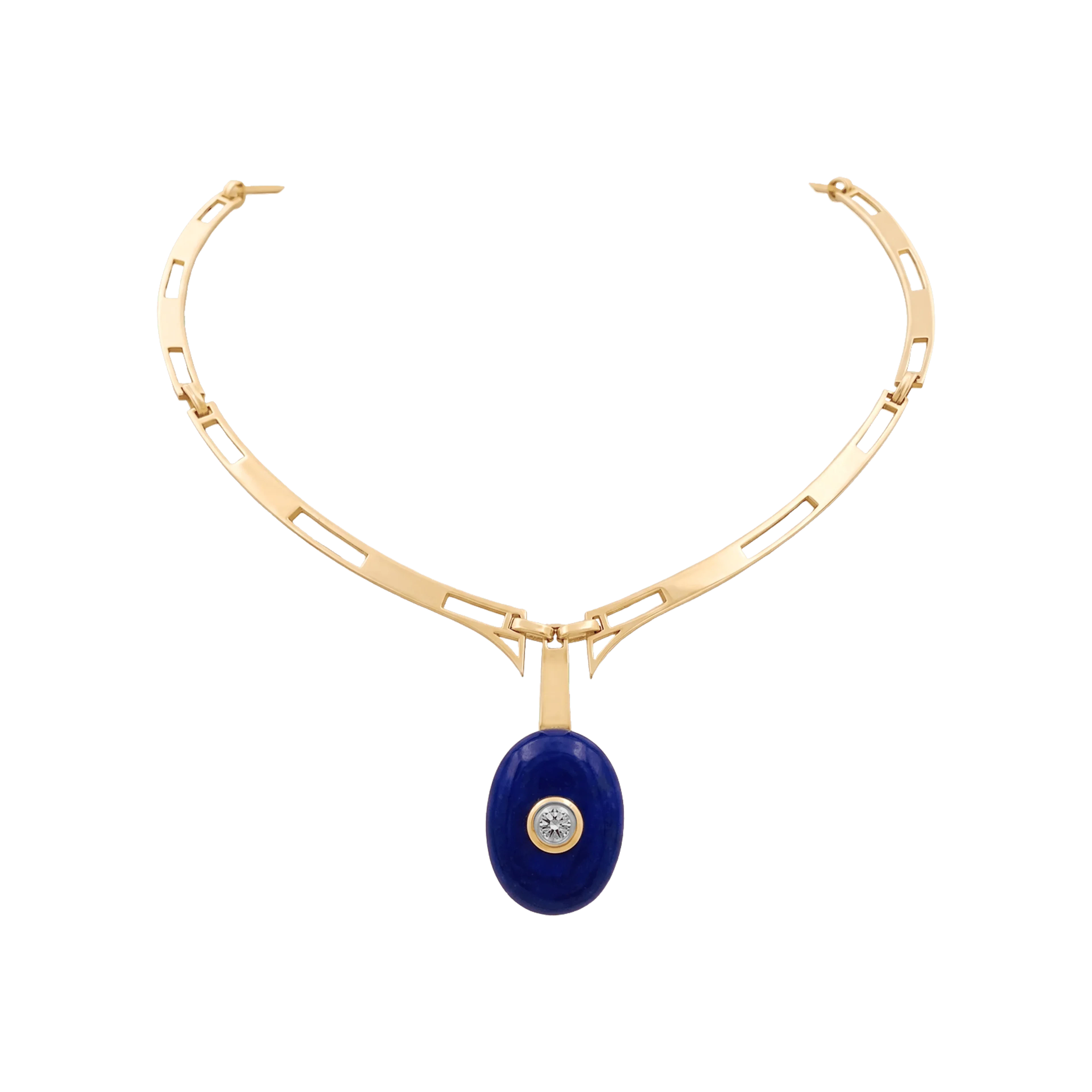 Yellow Gold Necklace with Lapis lazuli and Diamond Pendant