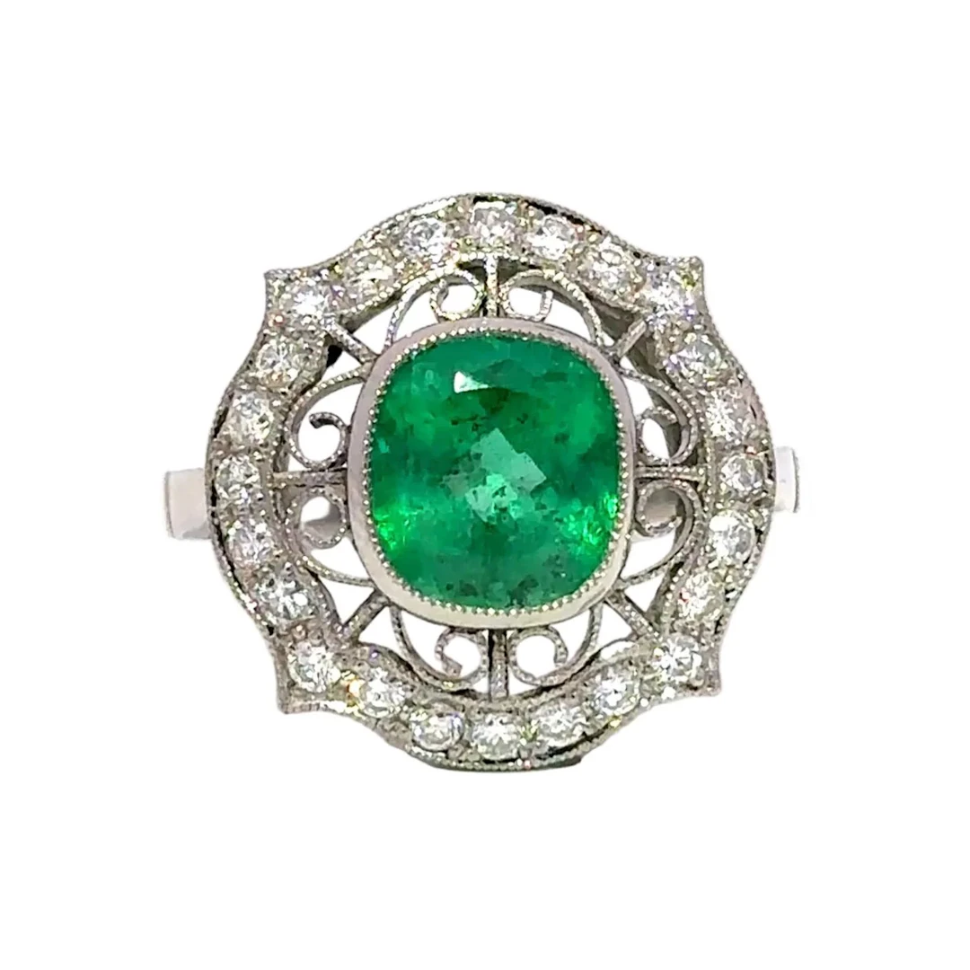 Cocktail Ring in Platinum, Emerald, and Diamonds