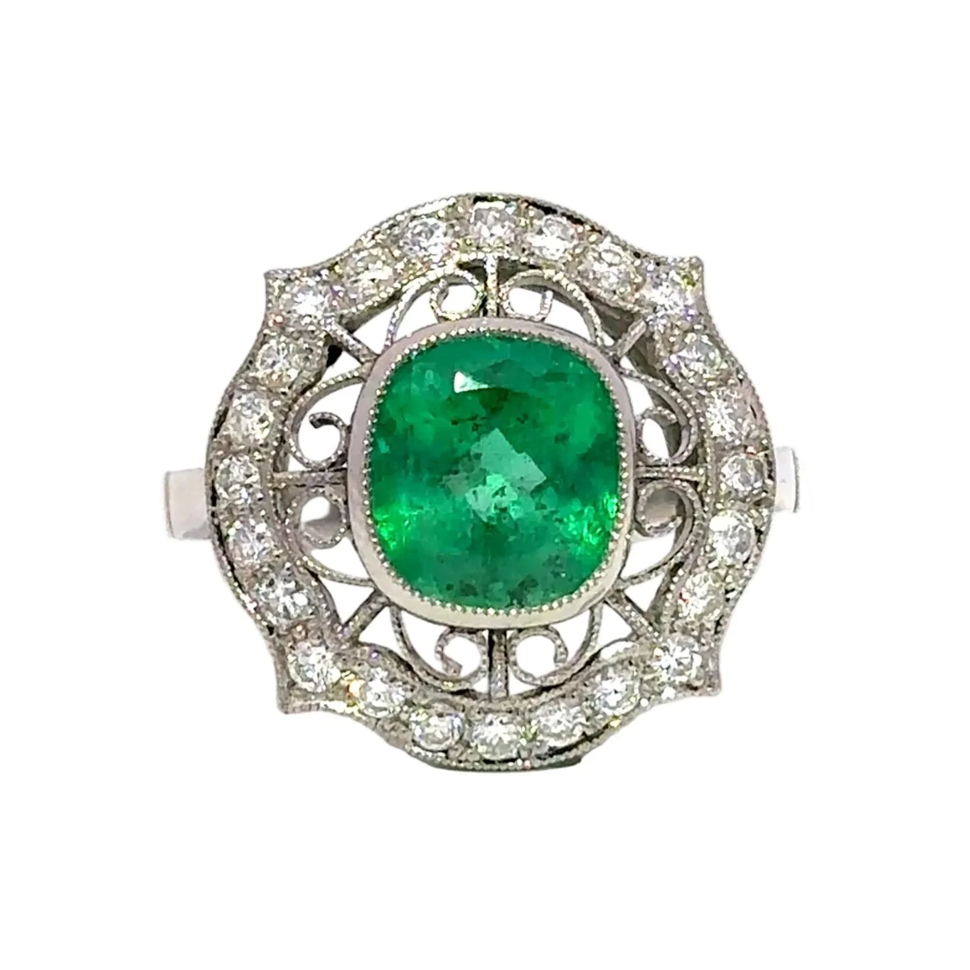 Cocktail Ring in Platinum, Emerald, and Diamonds