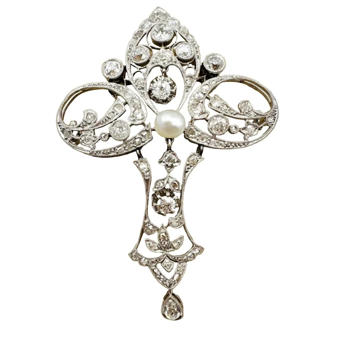 Platinum, Pearl and Diamond Brooch Pin