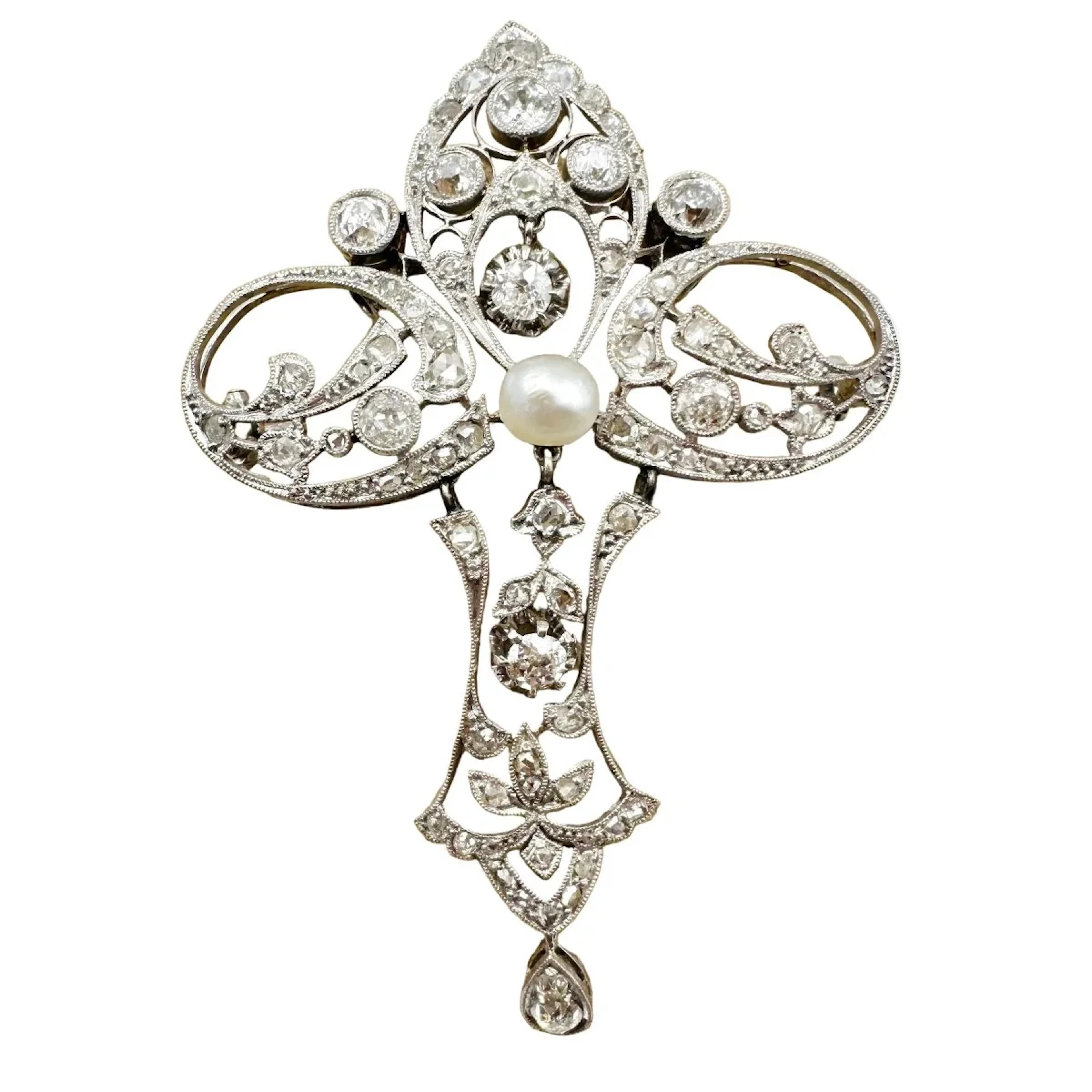 Platinum, Pearl and Diamond Brooch Pin