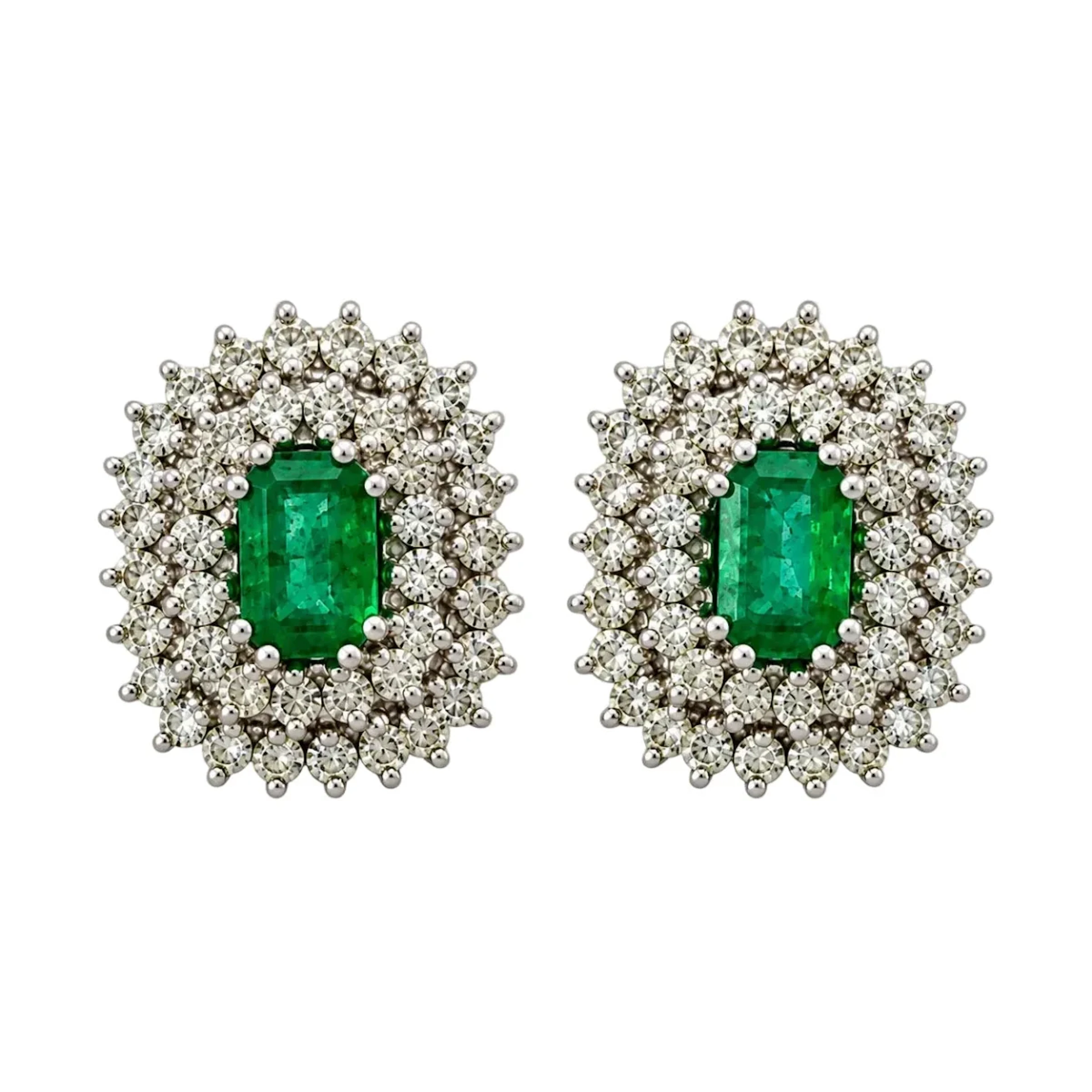 White Gold Clip-On Earrings with Emeralds and Diamonds