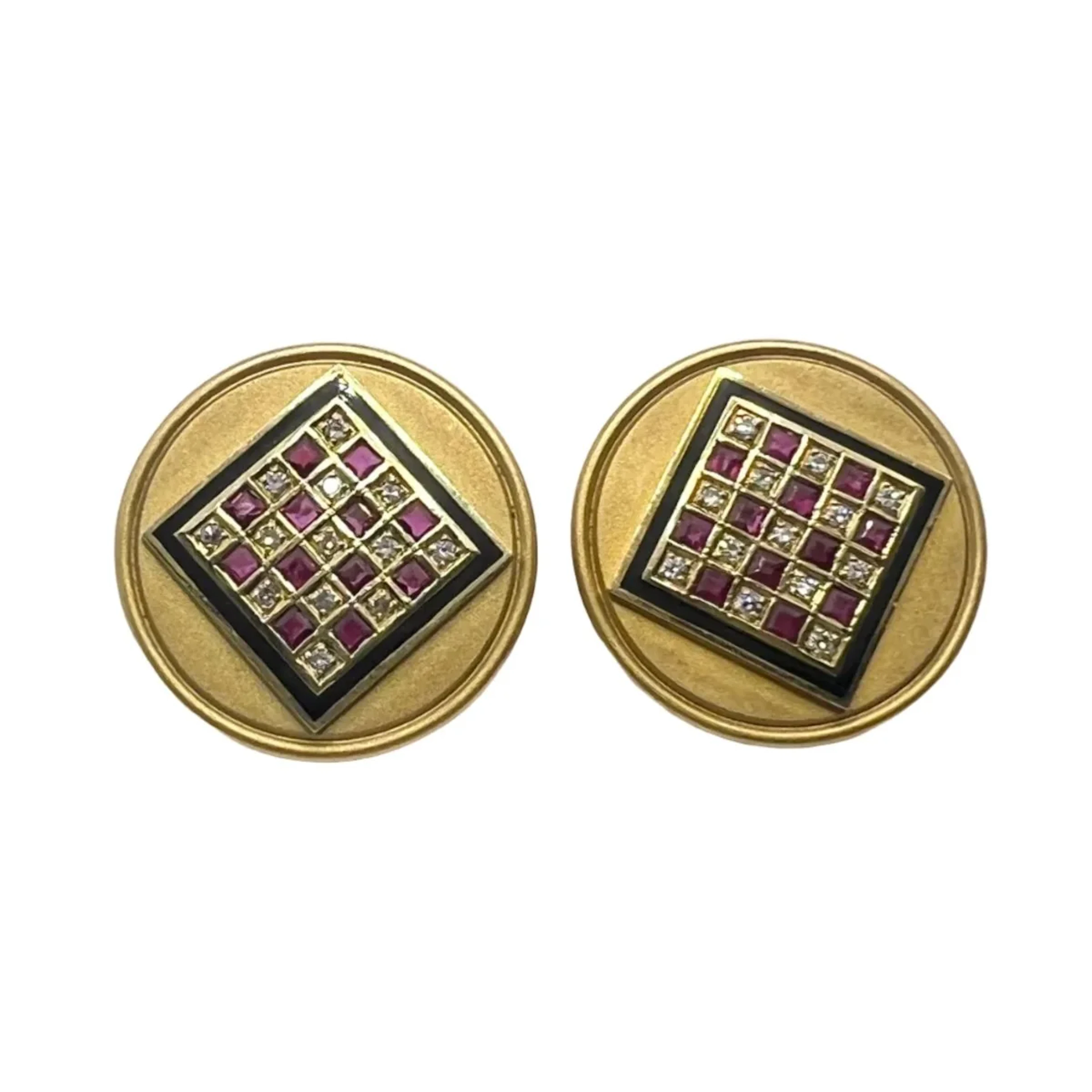 Yellow Gold Clip-On Earrings with Rubies and Diamonds