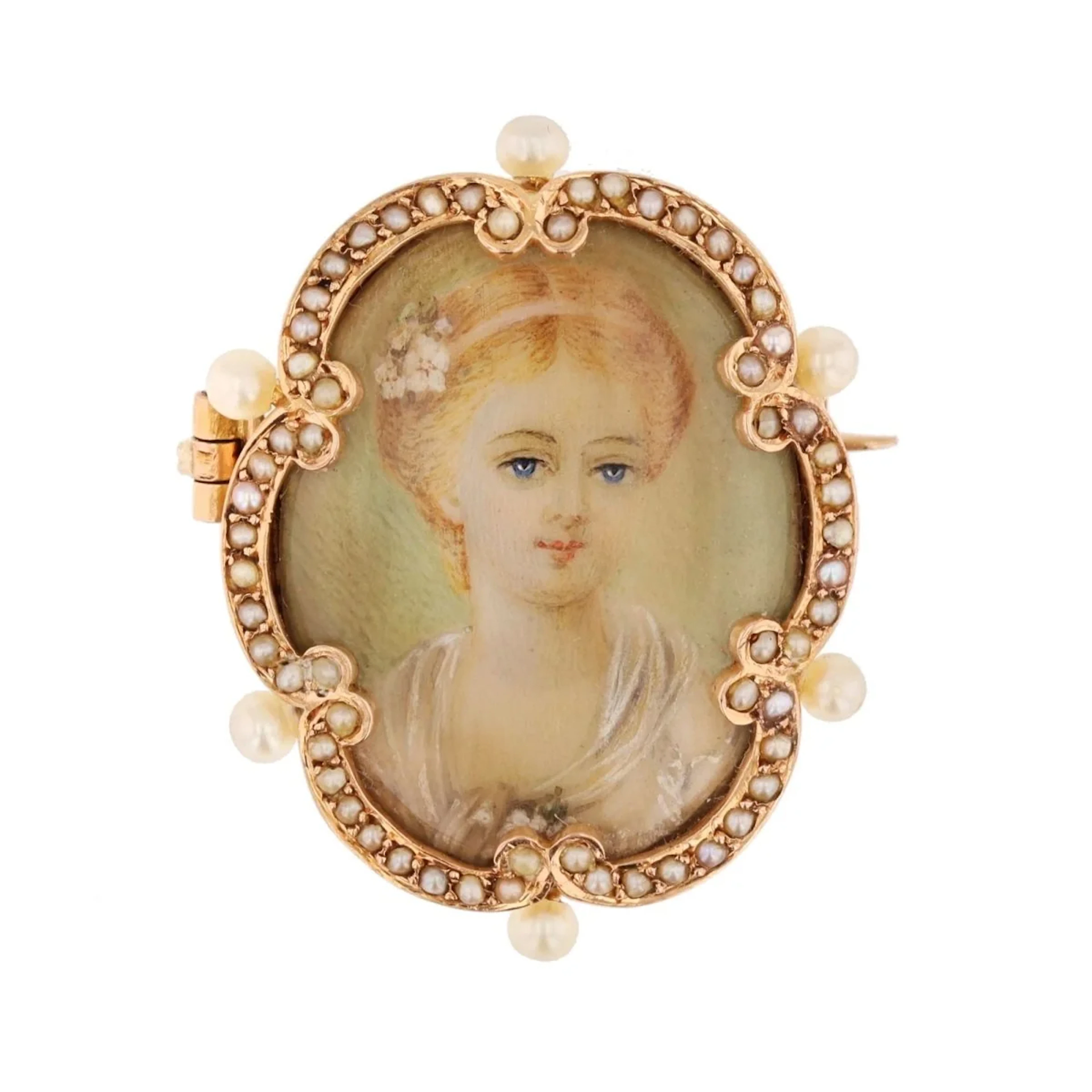 Rose gold, pearl and mother-of-pearl pin brooch