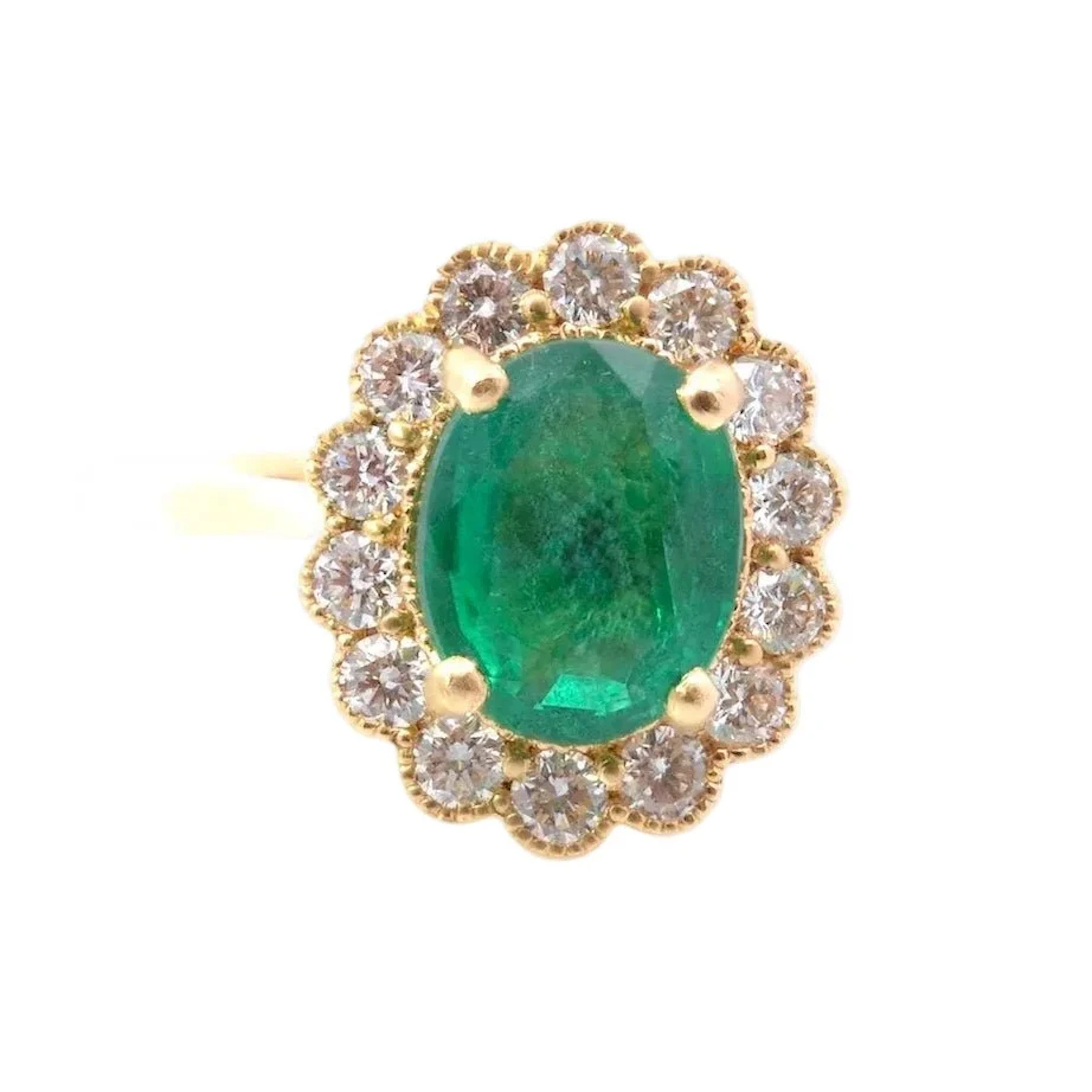 "Entourage" Ring in Yellow Gold, Emerald, and Diamonds