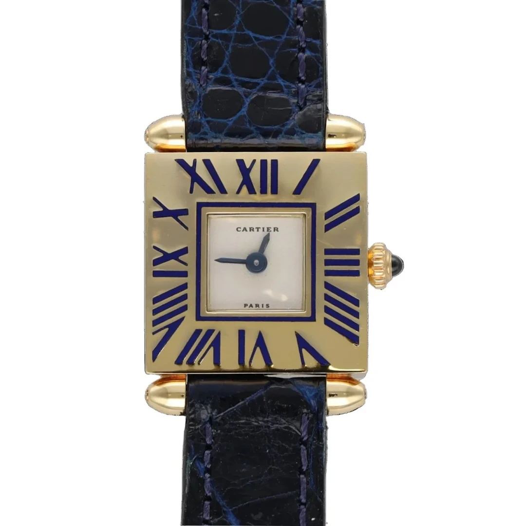 CARTIER "Obus" Watch in Yellow gold and Leather