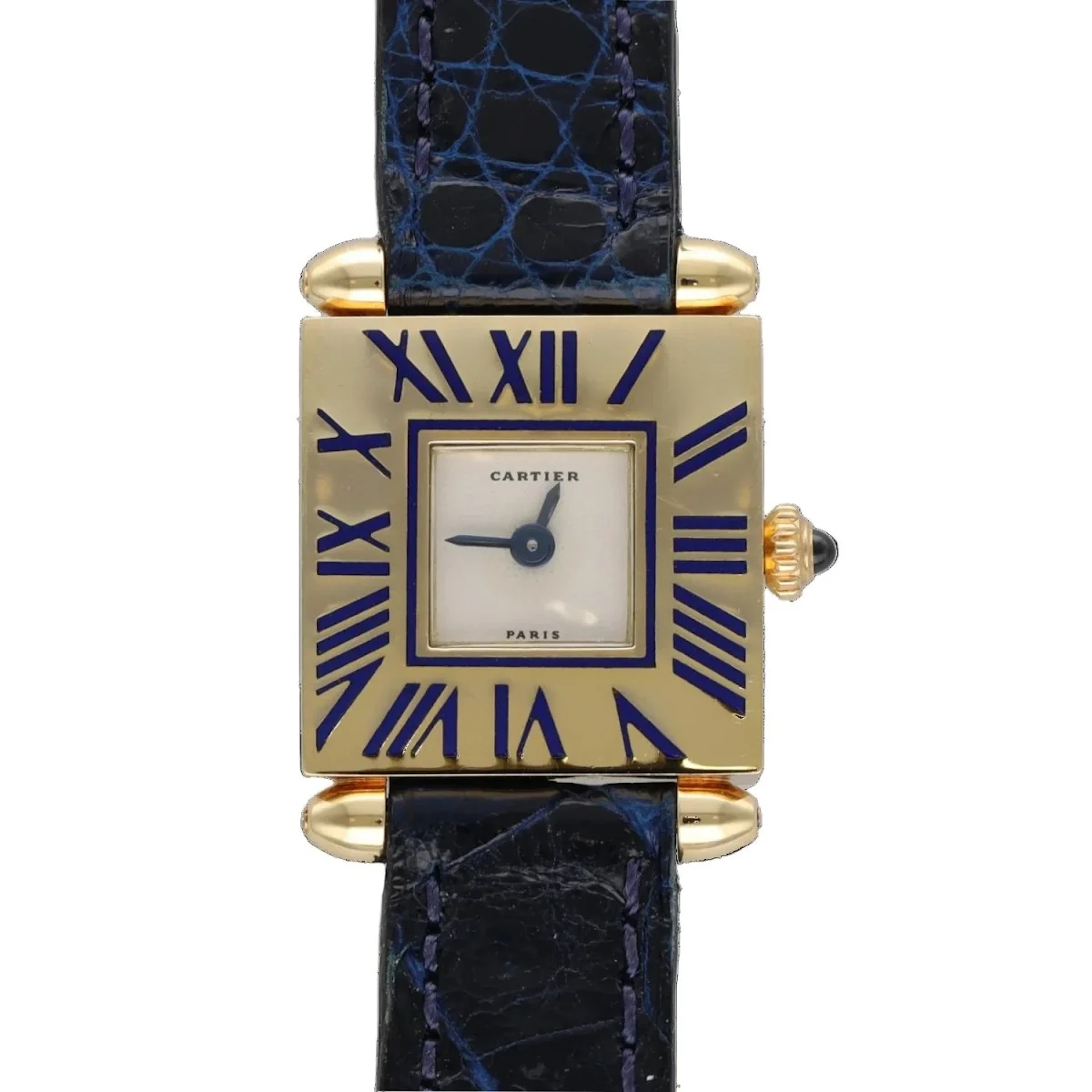 CARTIER "Obus" Watch in Yellow gold and Leather