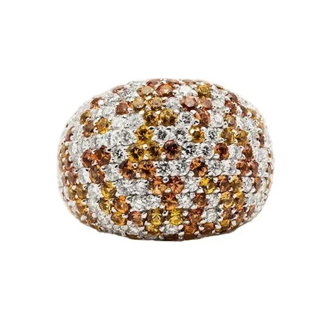 Dome ring in white gold, sapphires and diamonds