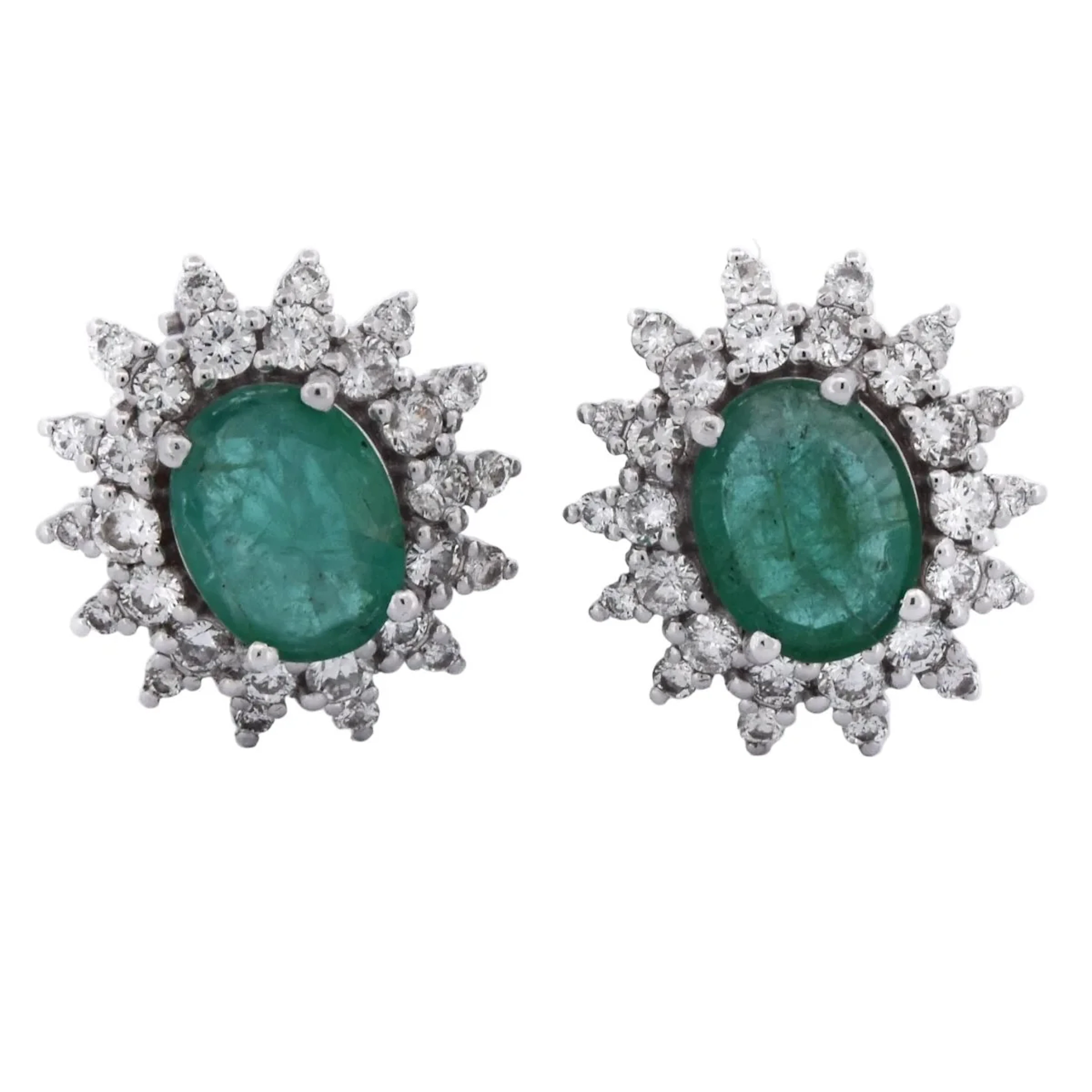 White Gold Clip-On Earrings with Emeralds and Diamonds