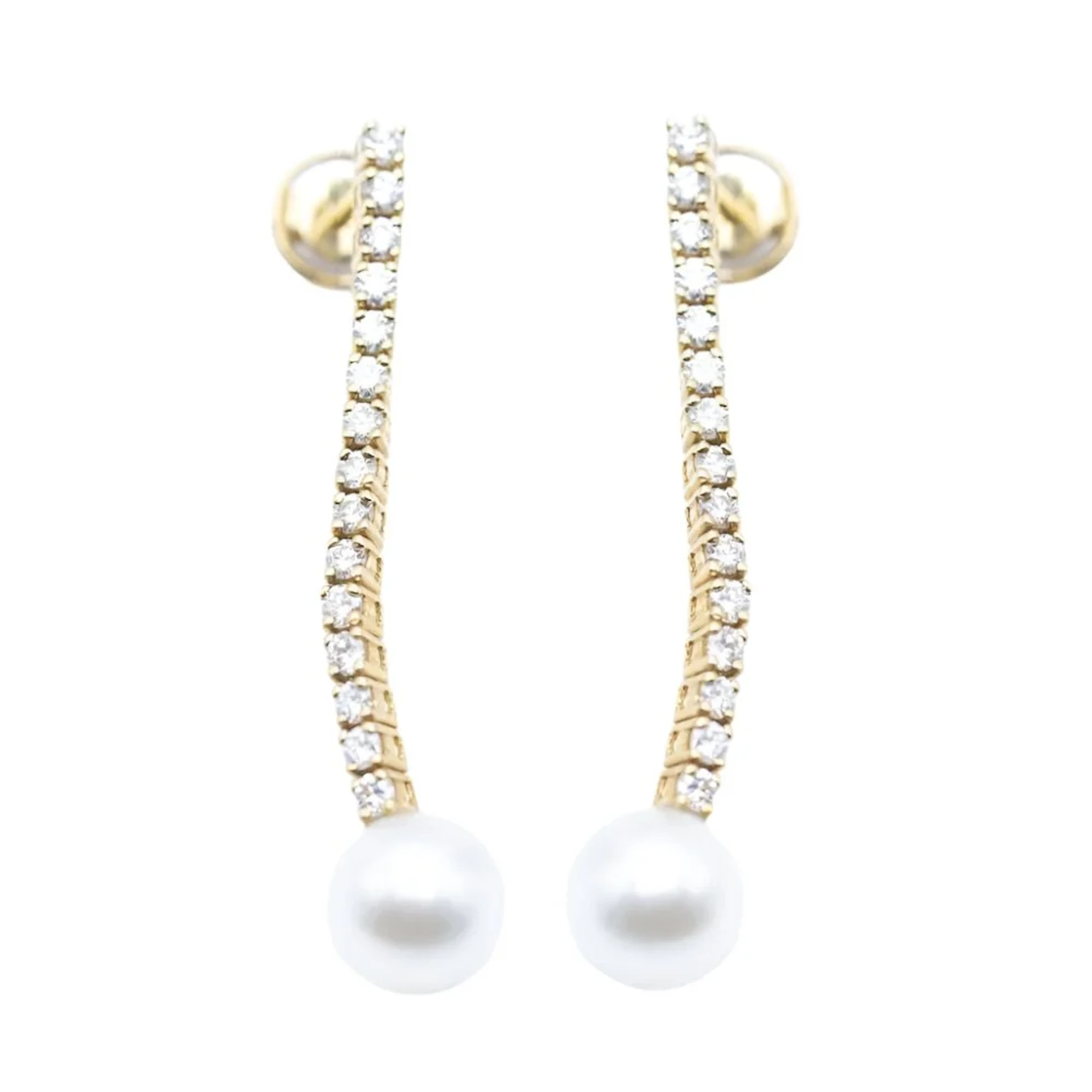 Earrings Hanging in yellow gold, pearls and diamonds
