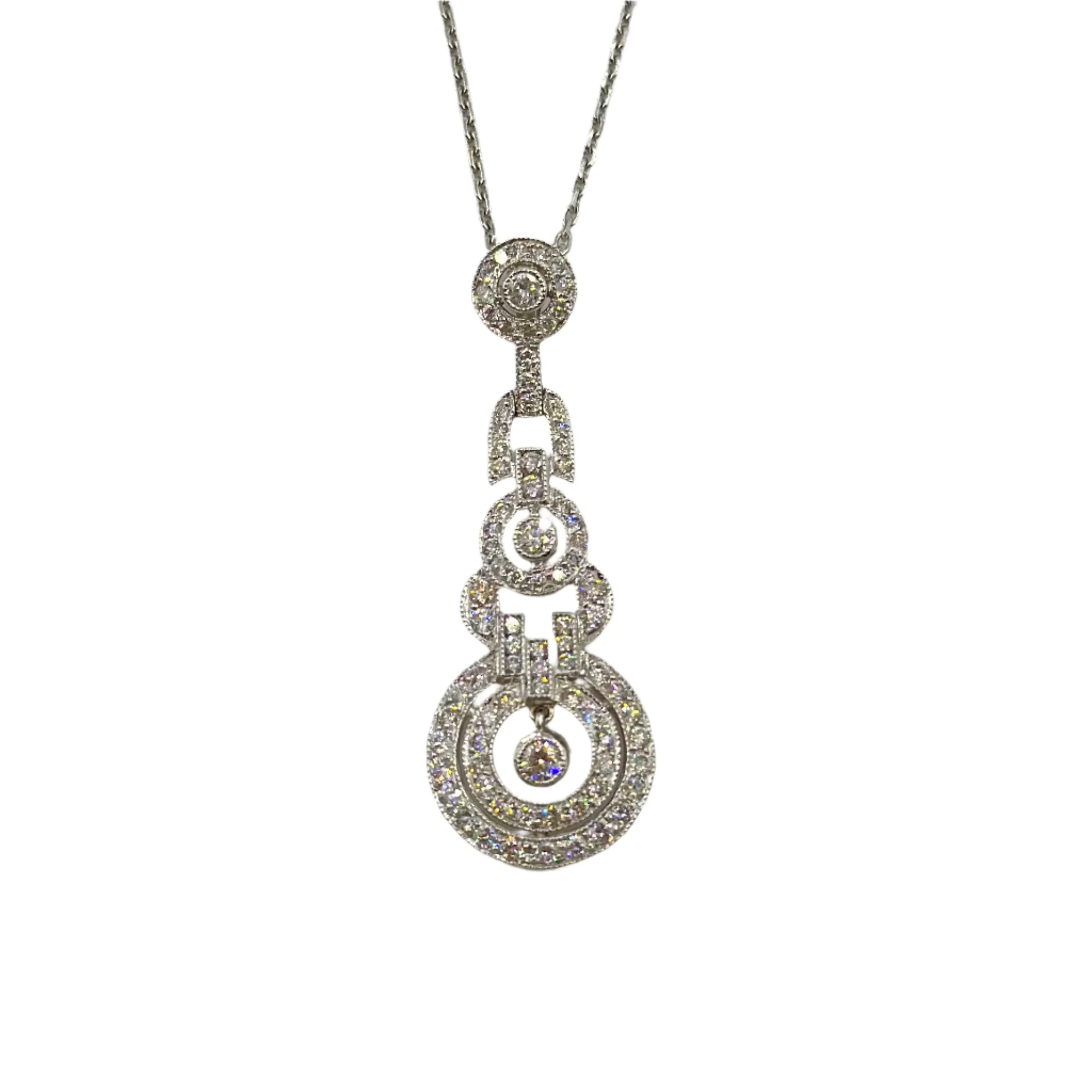 Necklace Art deco, in white gold and mobile pendant