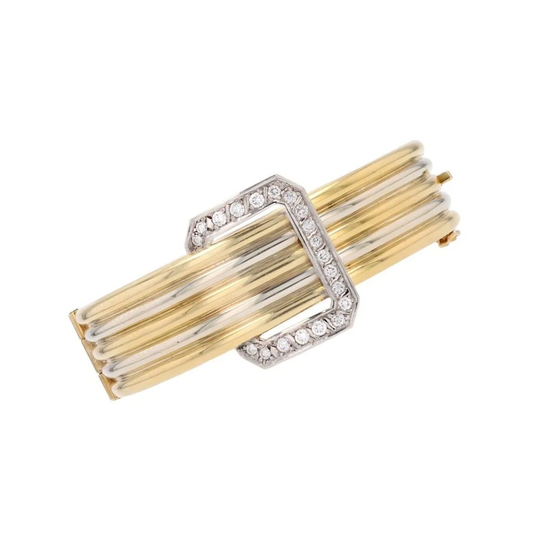 Bangle bracelet in yellow gold, white gold and diamonds