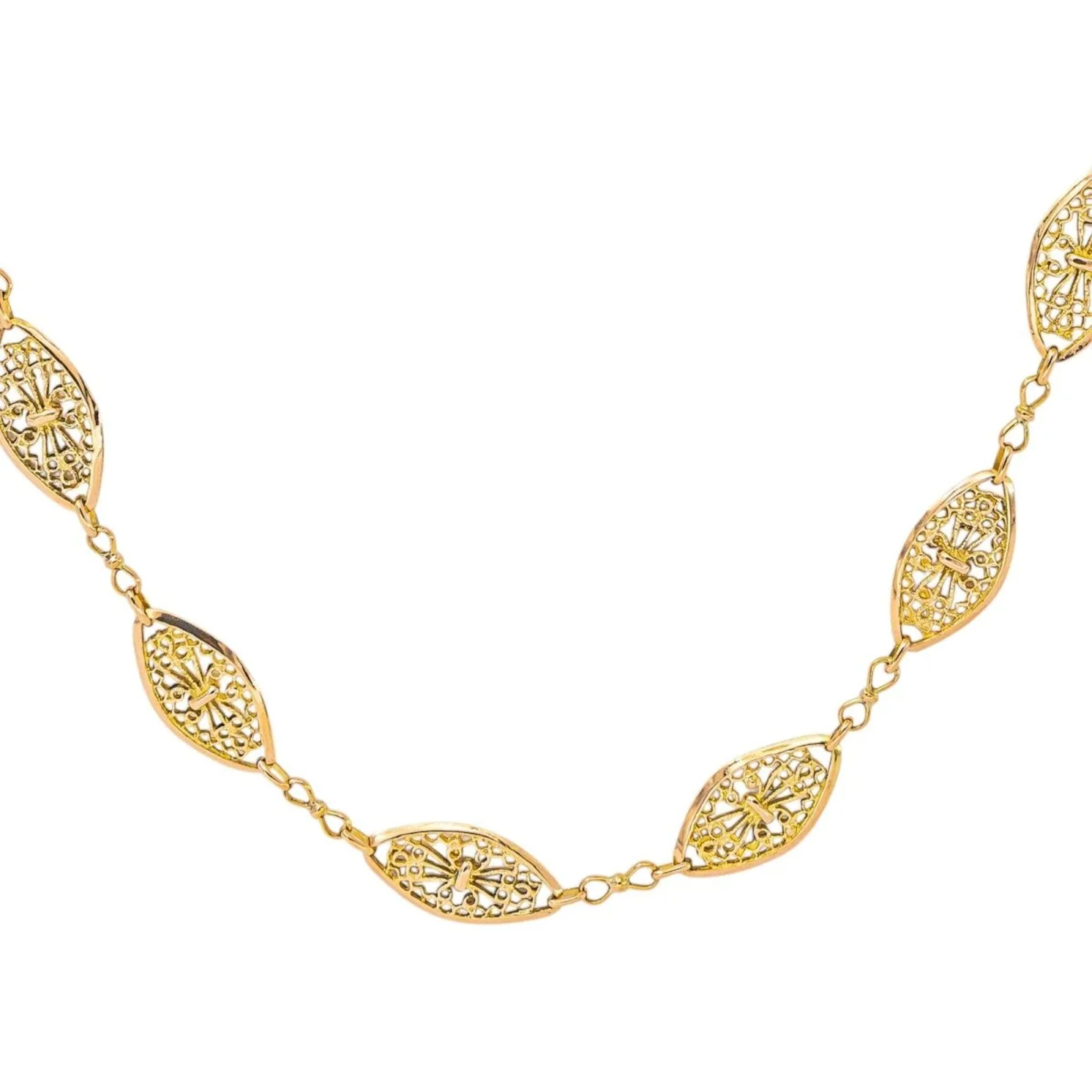 Yellow Gold Filigree Link Necklace