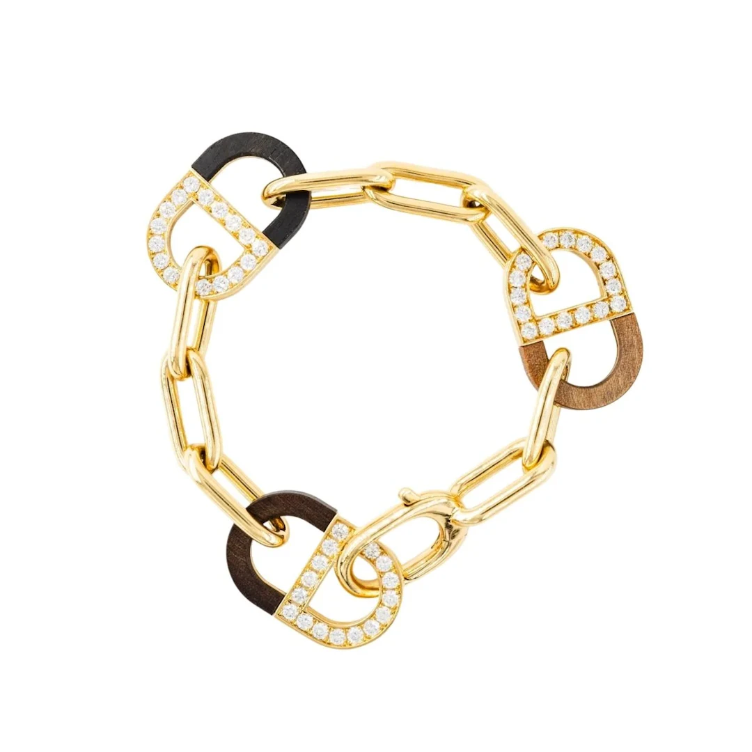Bracelet Maille DIOR "Color Dior" en or jaune, bois d'ébène et diamants