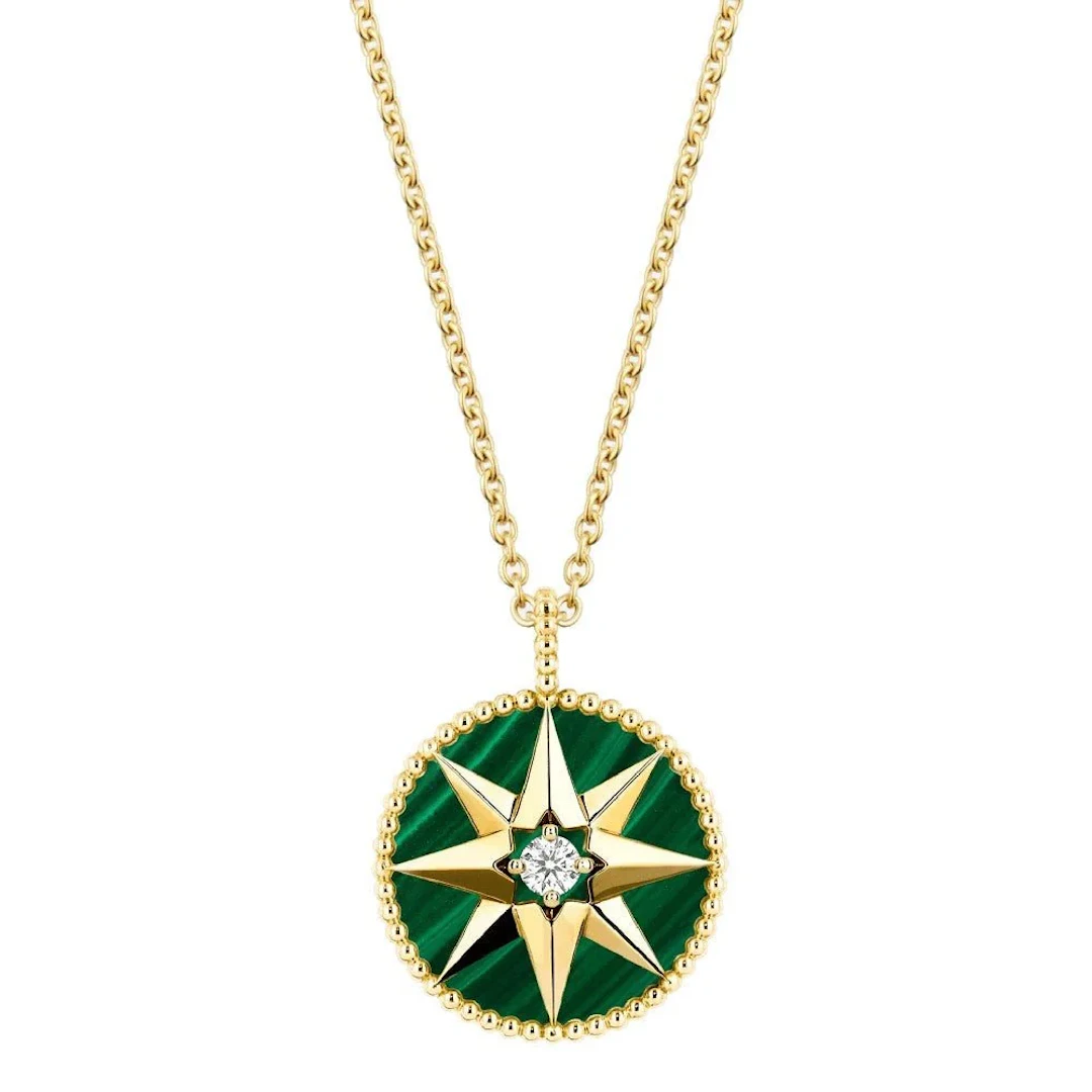 DIOR "Rose des Vents" MM Pendant Necklace in yellow gold, Malachite
