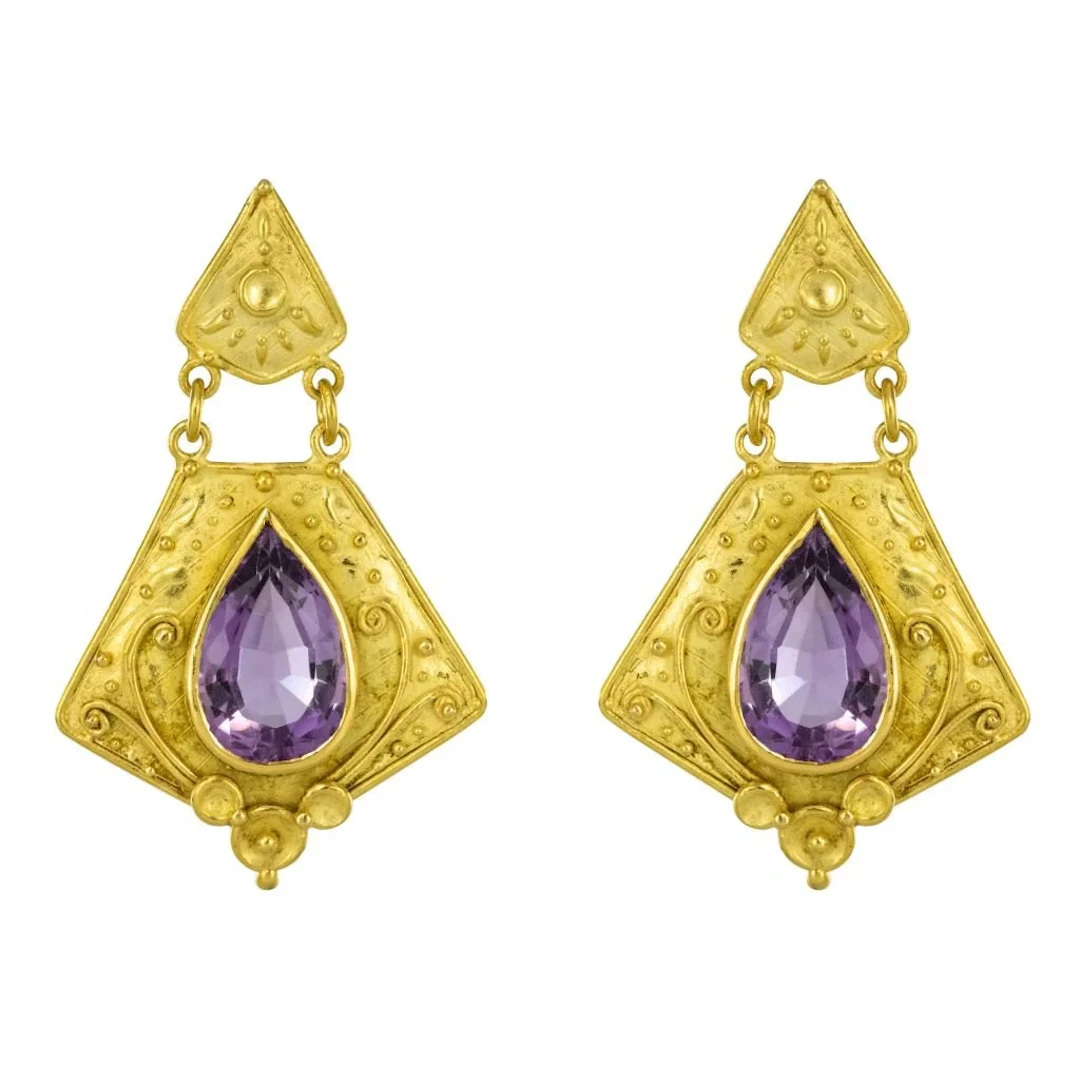 Earrings Clips in yellow gold and amethyst