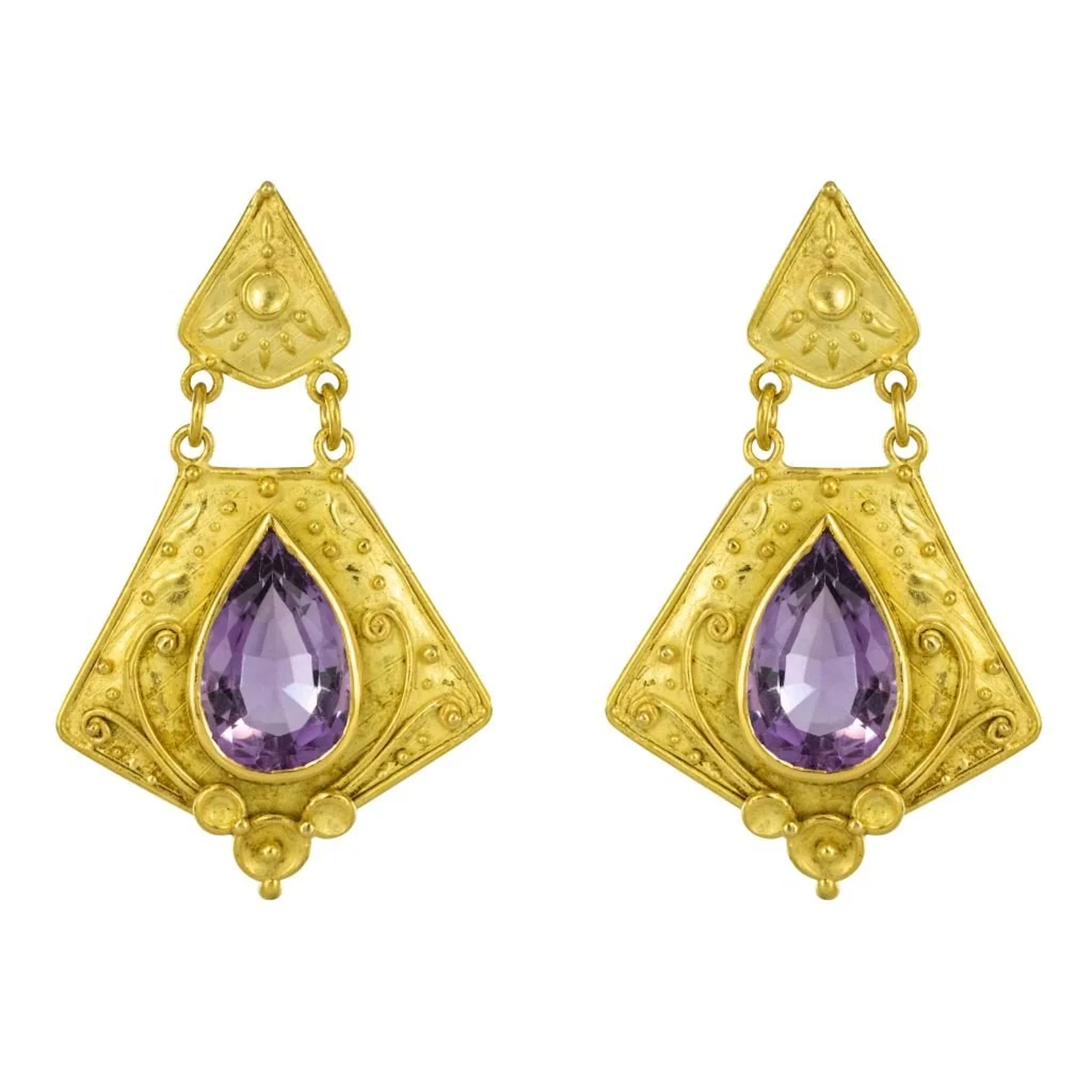Earrings Clips in yellow gold and amethyst